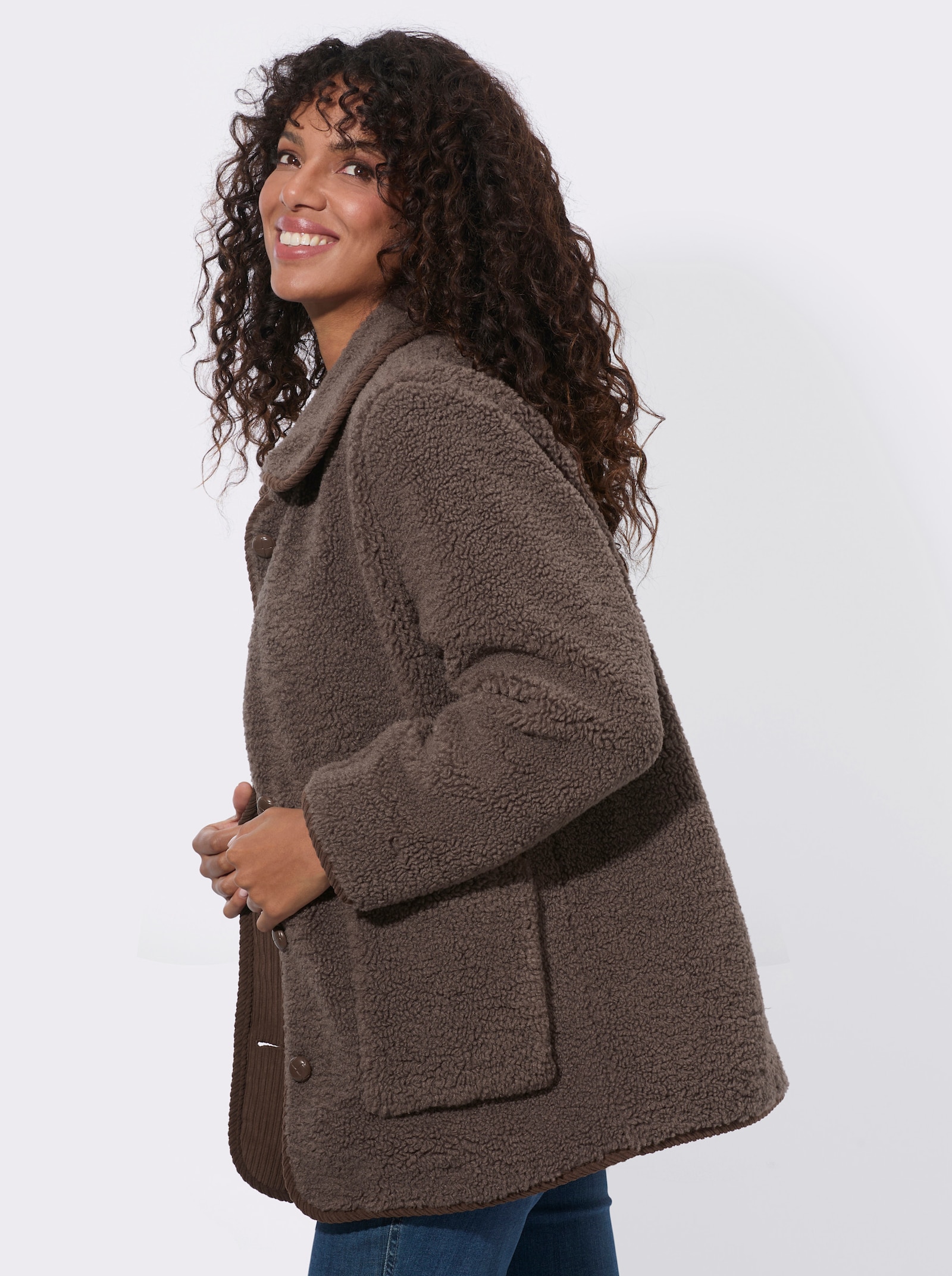 Teddyjacke mit Schmuckknöpfen - dunkeltaupe