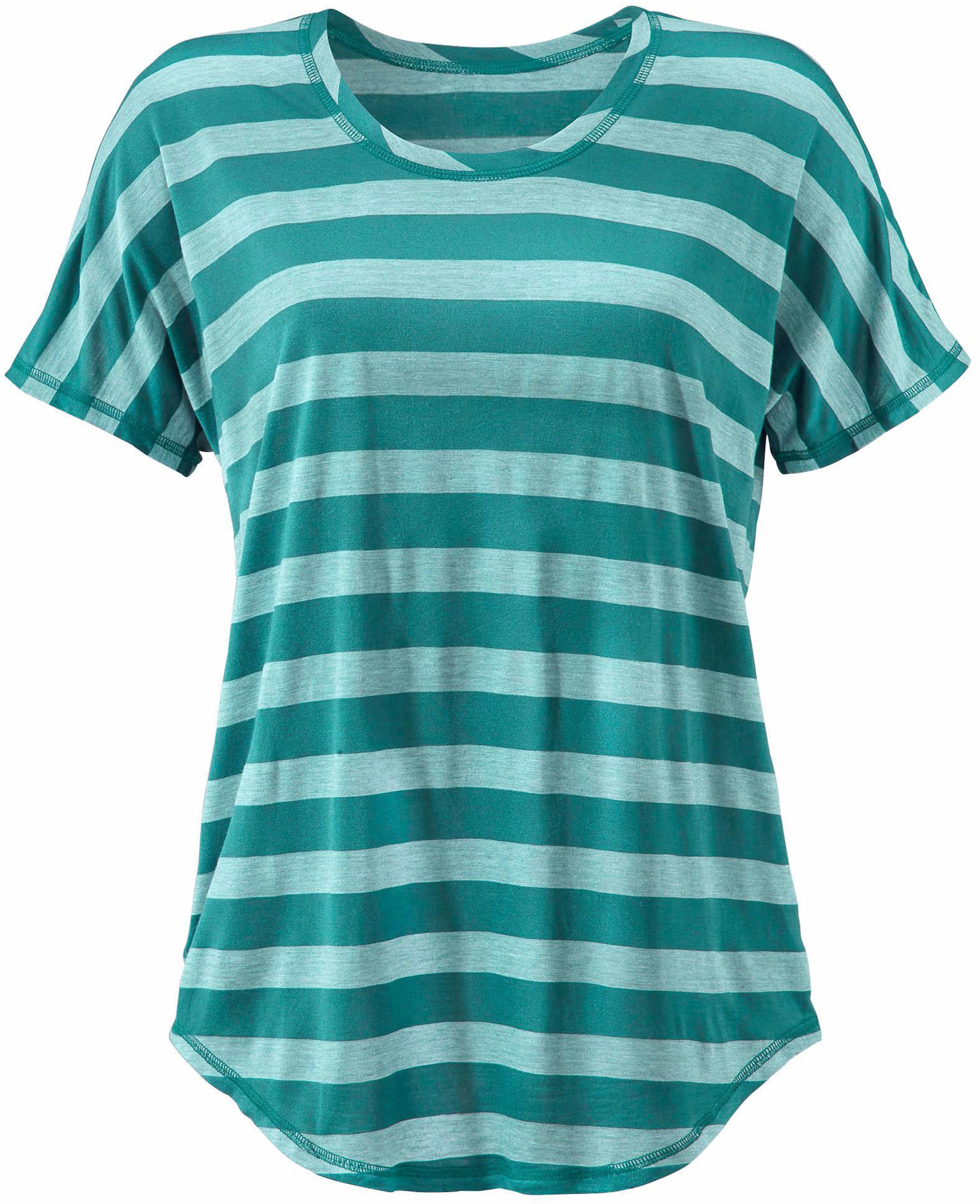 beachtime günstig Kaufen-T-Shirt in mint von Beachtime. T-Shirt in mint von Beachtime <![CDATA[T-Shirt im garngefärbten Streifendesign. Mit Rundhalsausschnitt und überschnittenen, kurzen Ärmeln. Leicht gerundeter Saum. Aus 59% Viskose, 28% Polyester und 13% Baumwolle.]]>. 