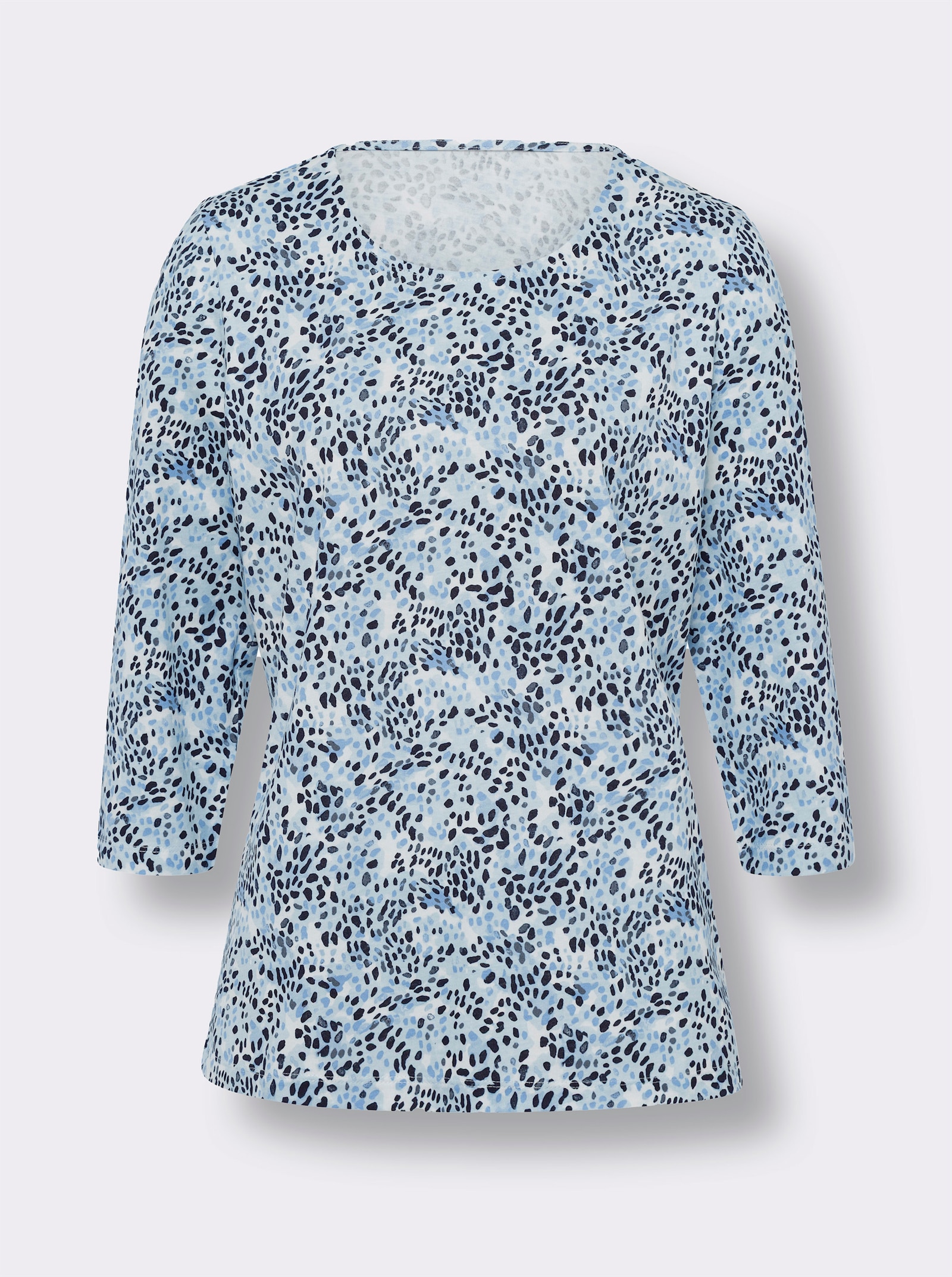 Shirt met 3/4-mouwen van puur katoen - ecru/hemels blauw bedrukt