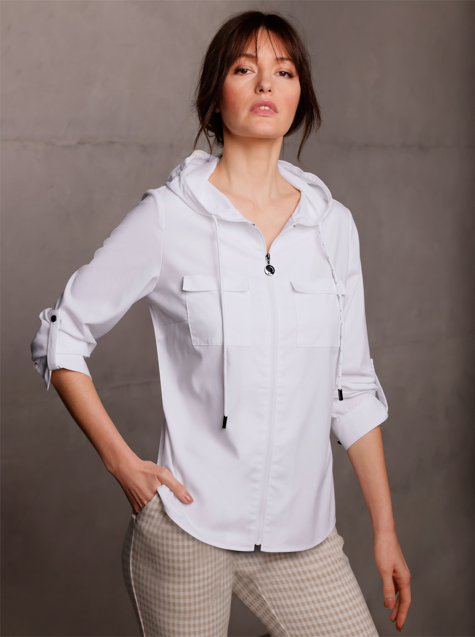 CREATION L PREMIUM Blusenjacke mit Krempel-Ärmel - ecru