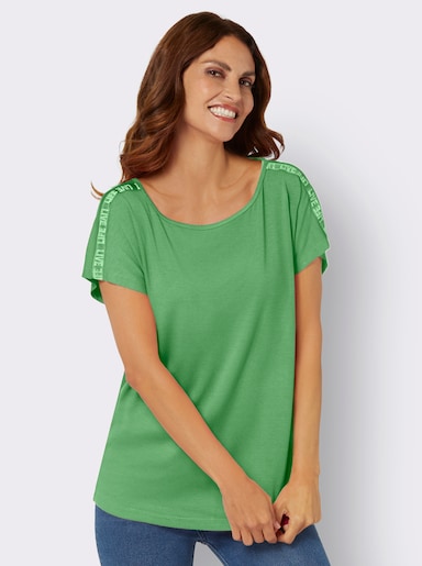 Kurzarmshirt mit U-Boot-Ausschnitt - apfel