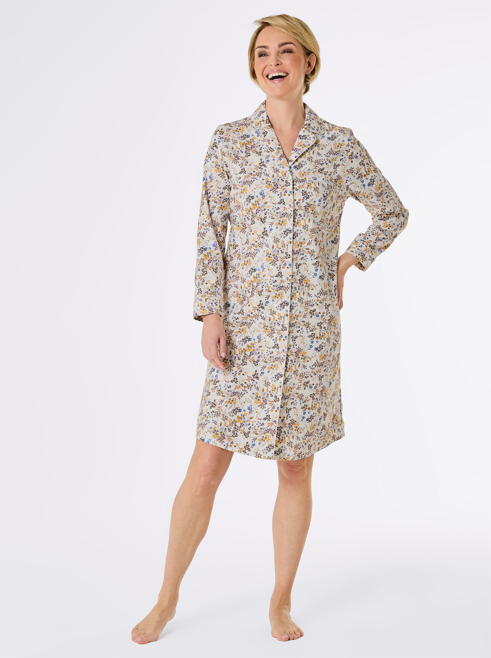 wäschepur Nachthemd - champagne/middenblauw bedrukt