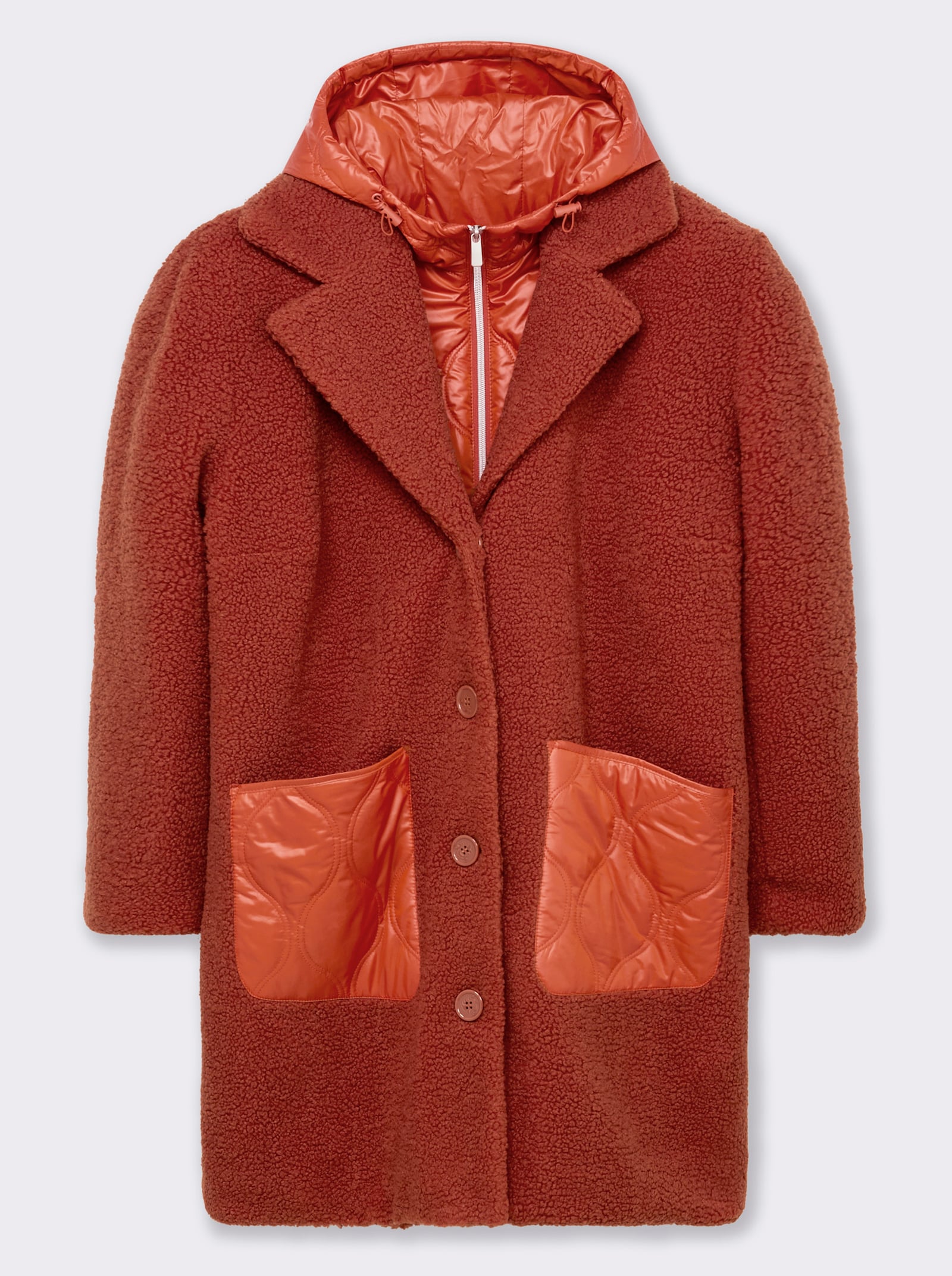 sheego Fleecemantel in 2-in-1-Optik - rostrot