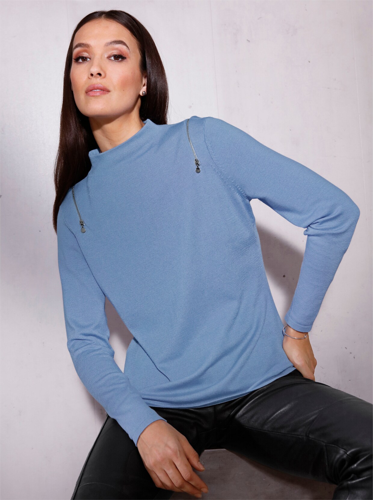 CREATION L PREMIUM Viskose-Lyocell-Pullover - bleu