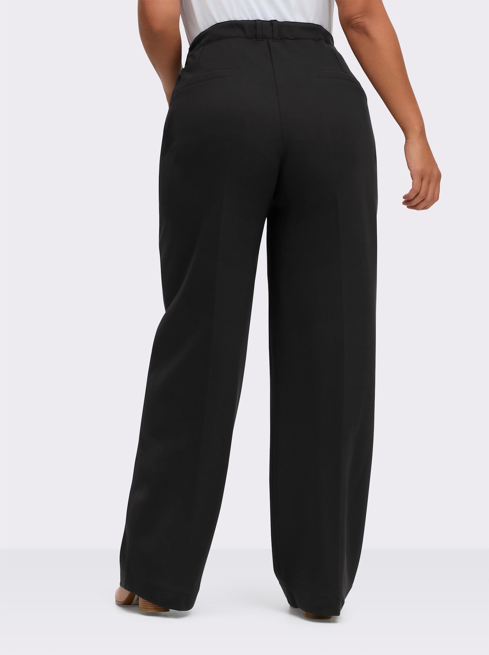 sheego Jerseybroek met wijde pijpen en comfortband - zwart