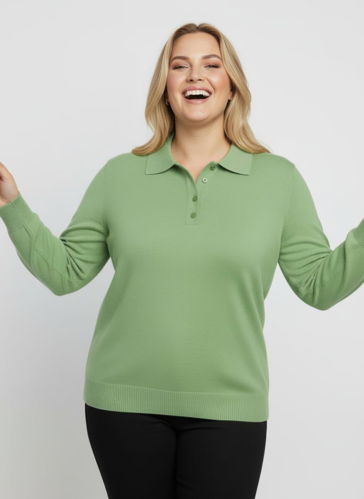 Polopullover mit kurzer Knopfleiste - apfel