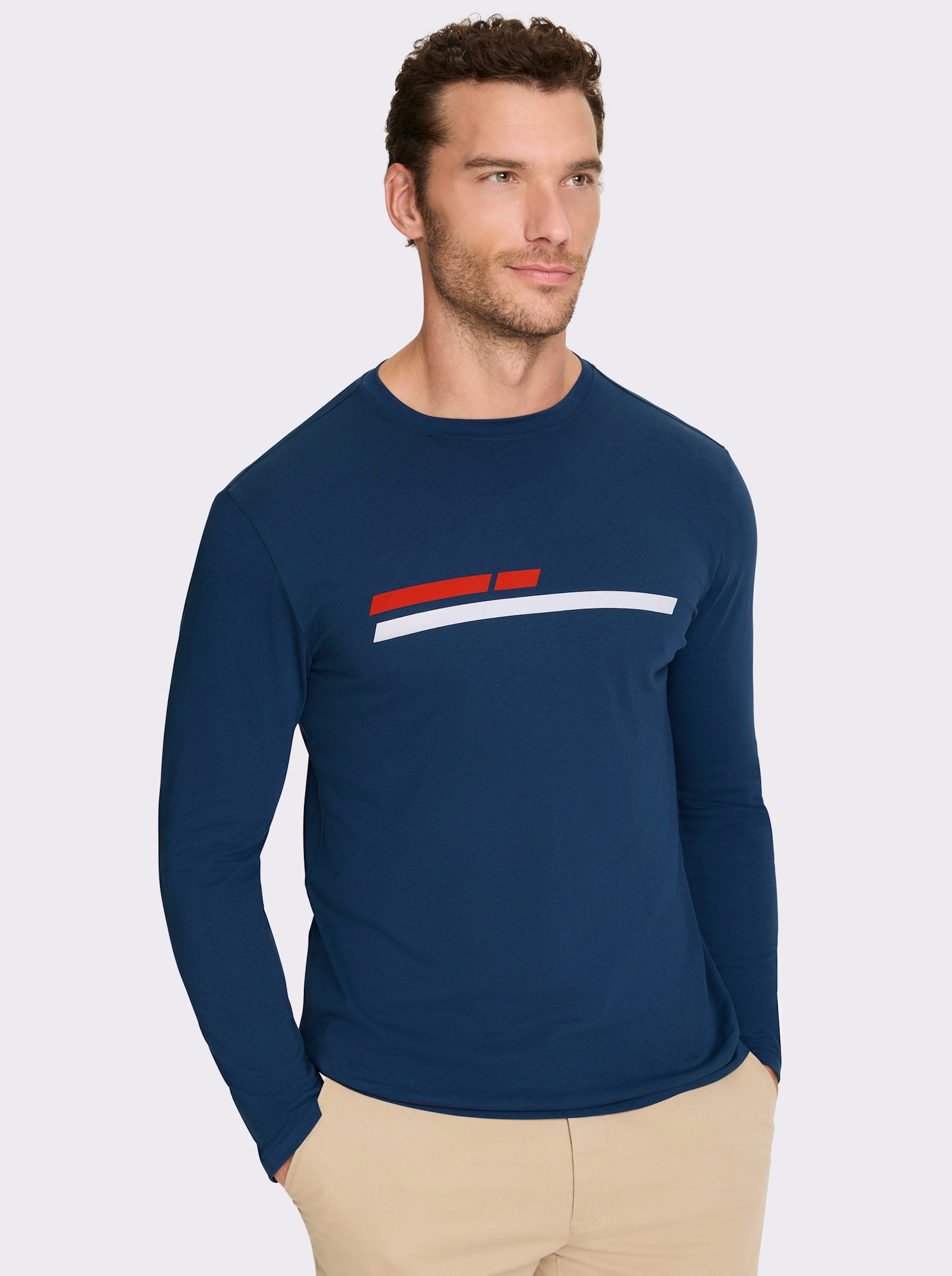 Catamaran Langarmshirt mit Streifen-Print vorne - dunkelblau