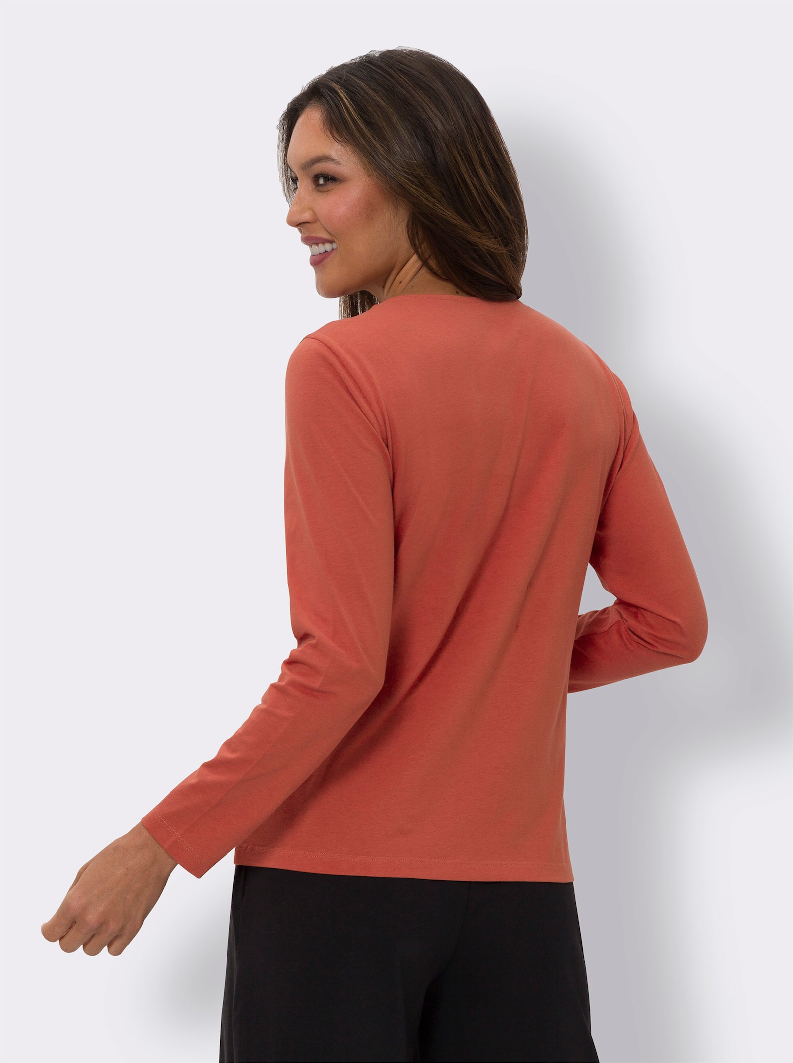 Langarmshirt mit Leo-Druck - terra-schwarz