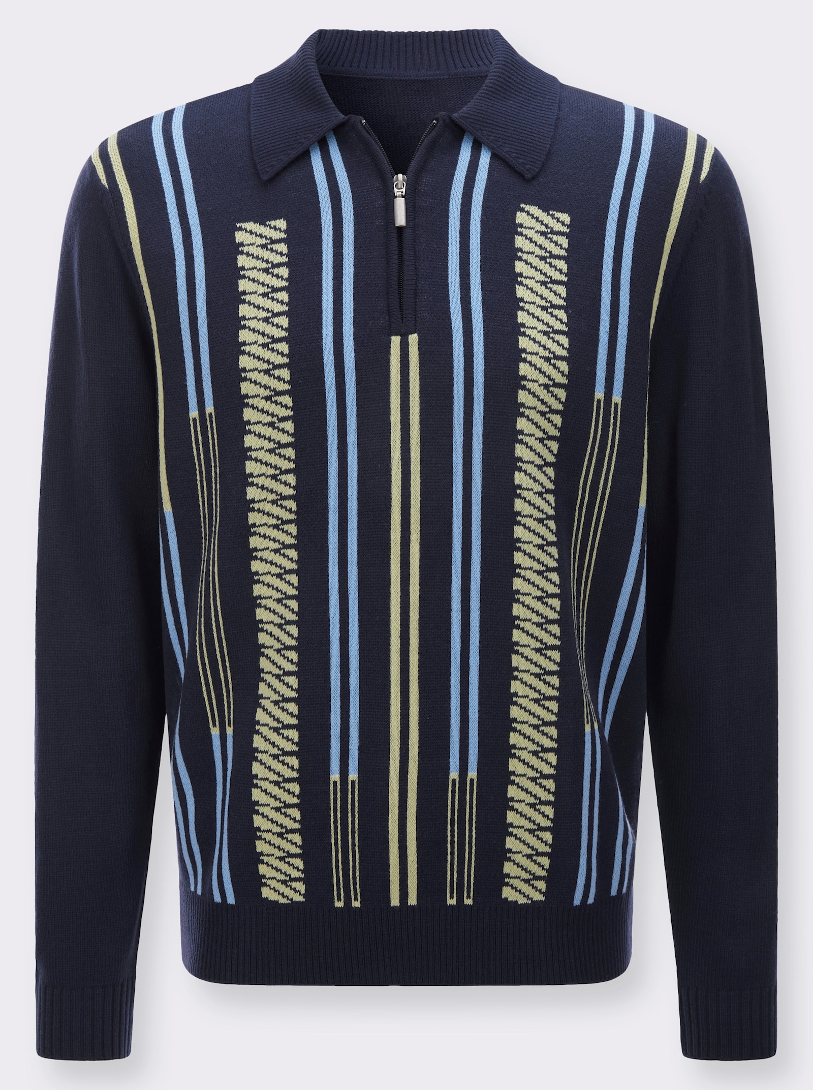 Svetr s límečkem s žakárovým vzorem - námořnická modrá-citronová-vzor