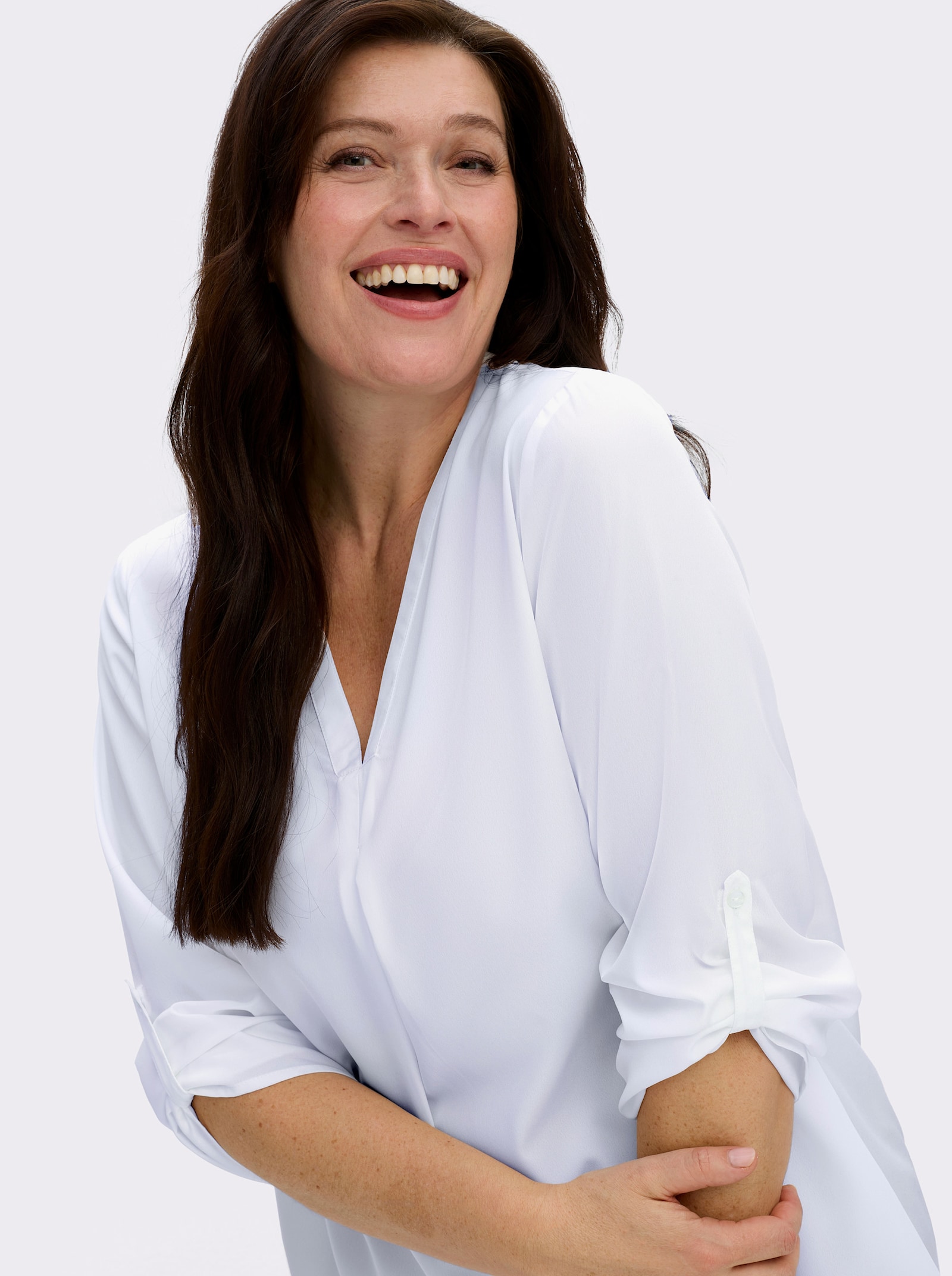 Longbluse mit verlängertem Rückenteil - weiß