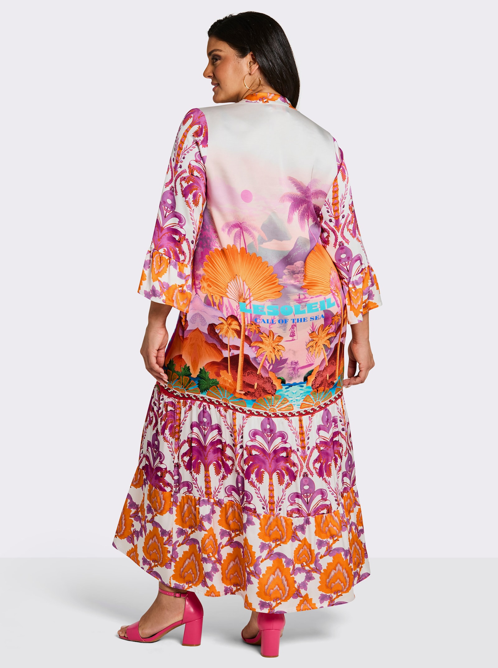 sheego loves miss goodlife Stufenkleid in Maxilänge - ecru-violett-bedruckt