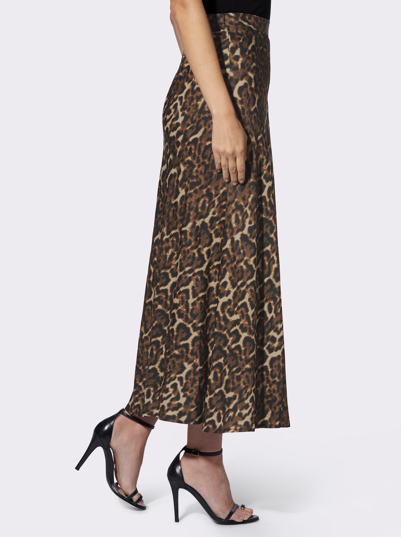 heine Satinrock mit Leo-Muster - braun-schwarz-bedruckt