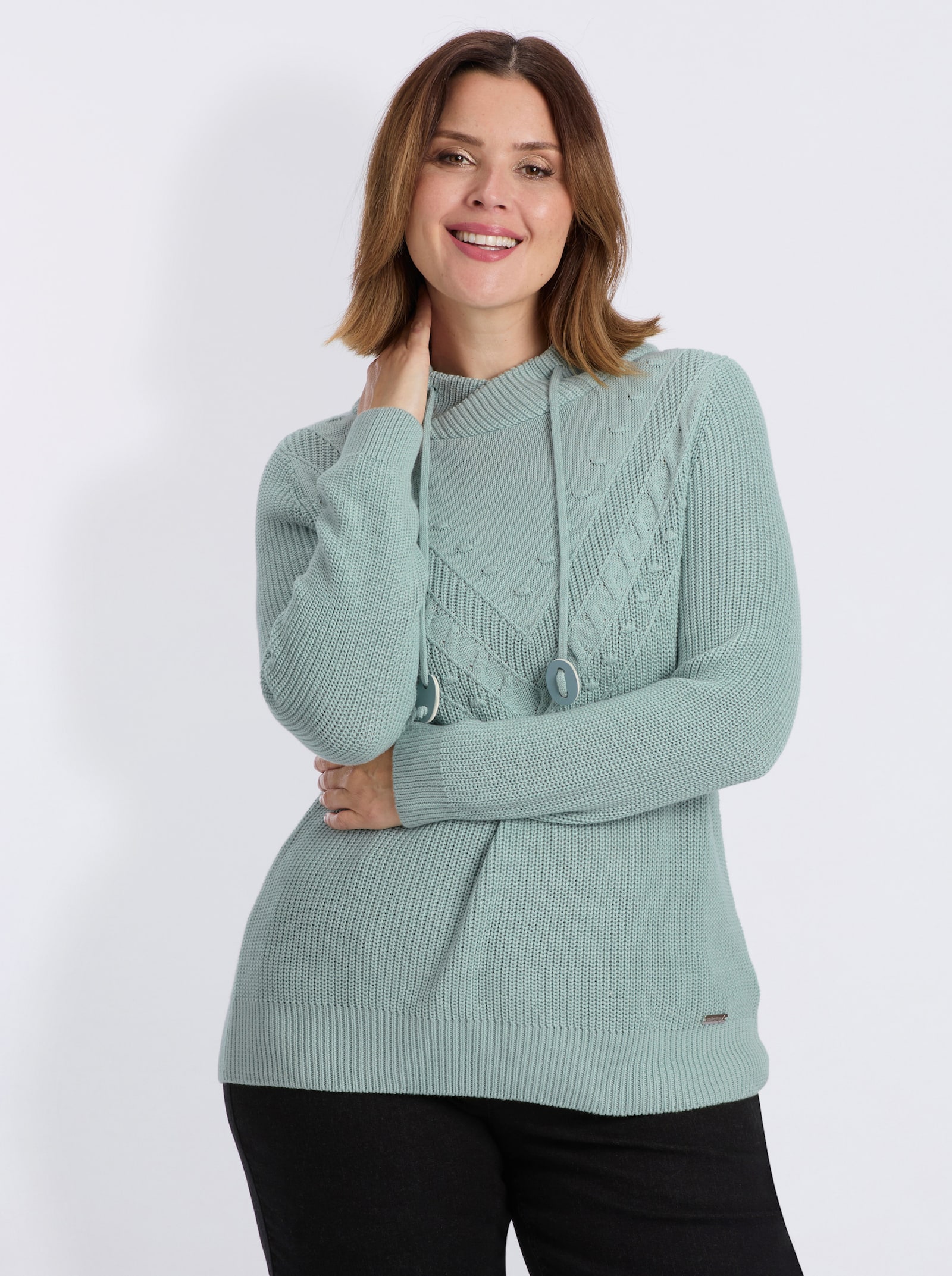 Strickpullover mit überlappendem Stehkragen - kalkmint