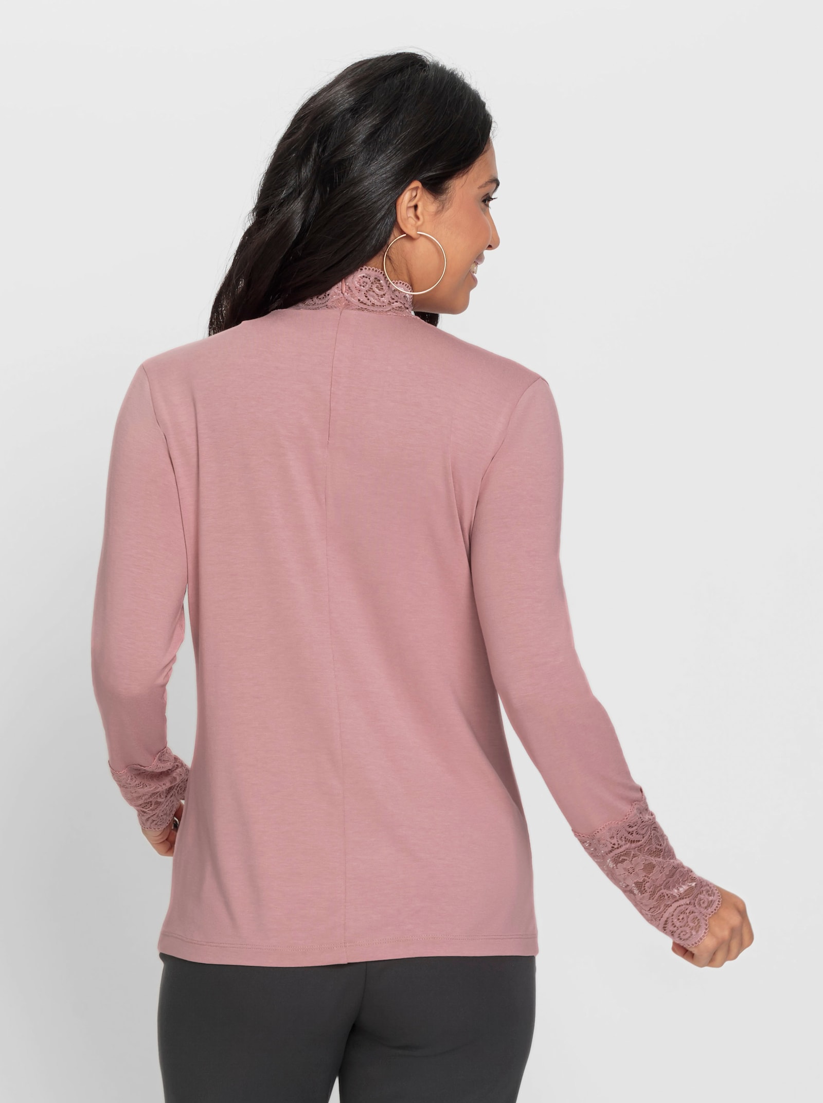 Shirt met lange mouwen en elastisch sierkant - rozenkwarts