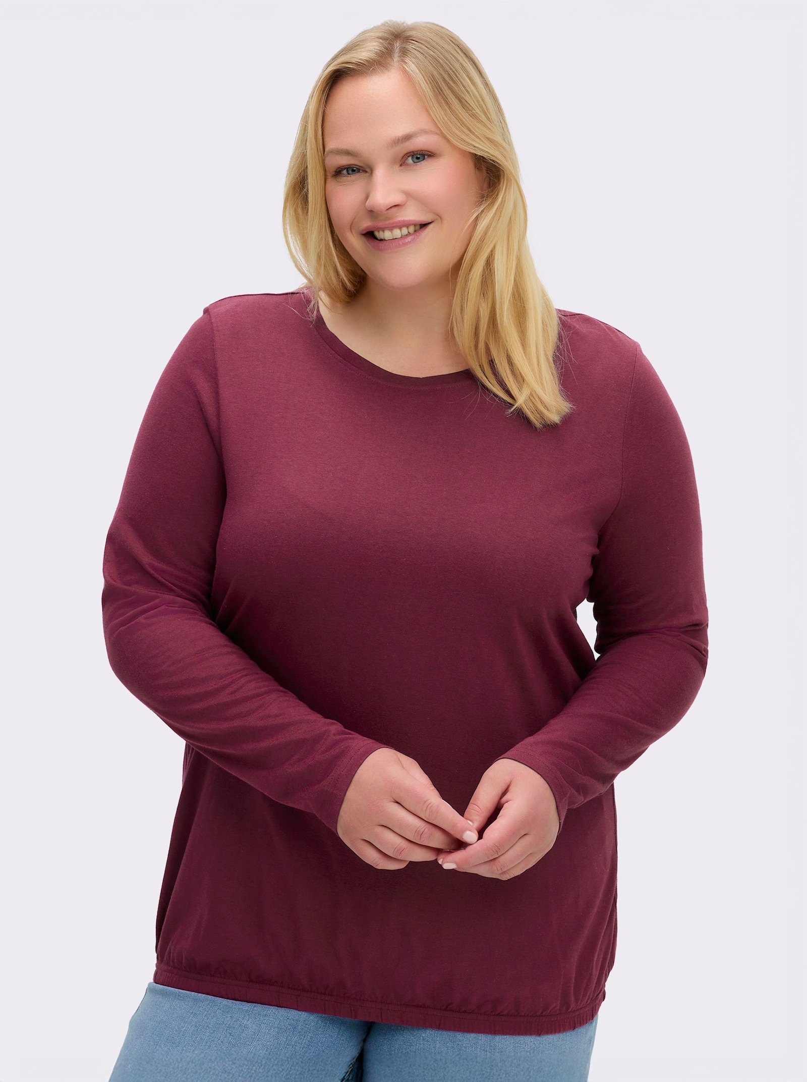 sheego Shirt mit Gummizug am Saum - bordeaux-burgund