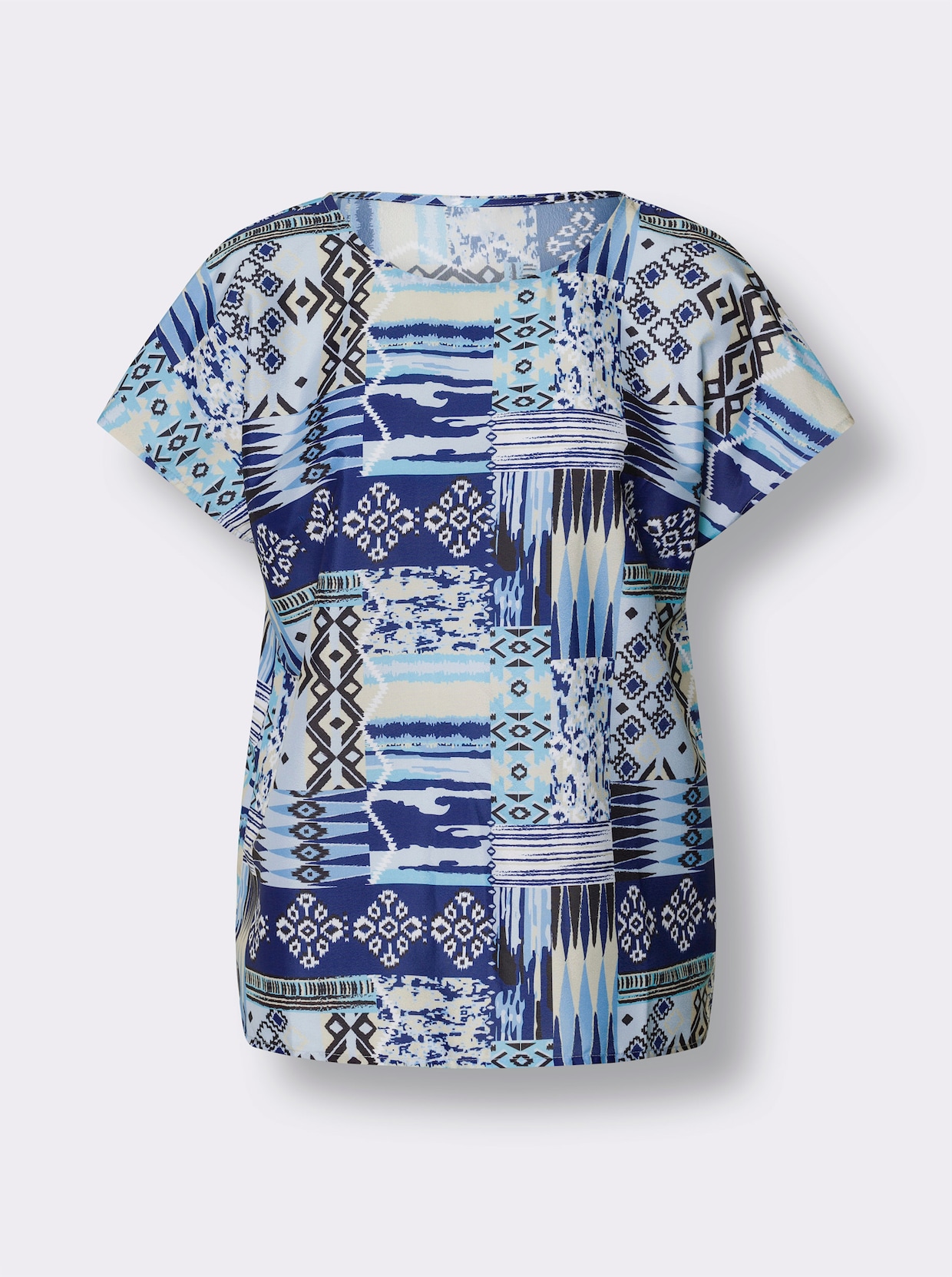 Comfortabele blouse - nachtblauw/hemelsblauw bedrukt