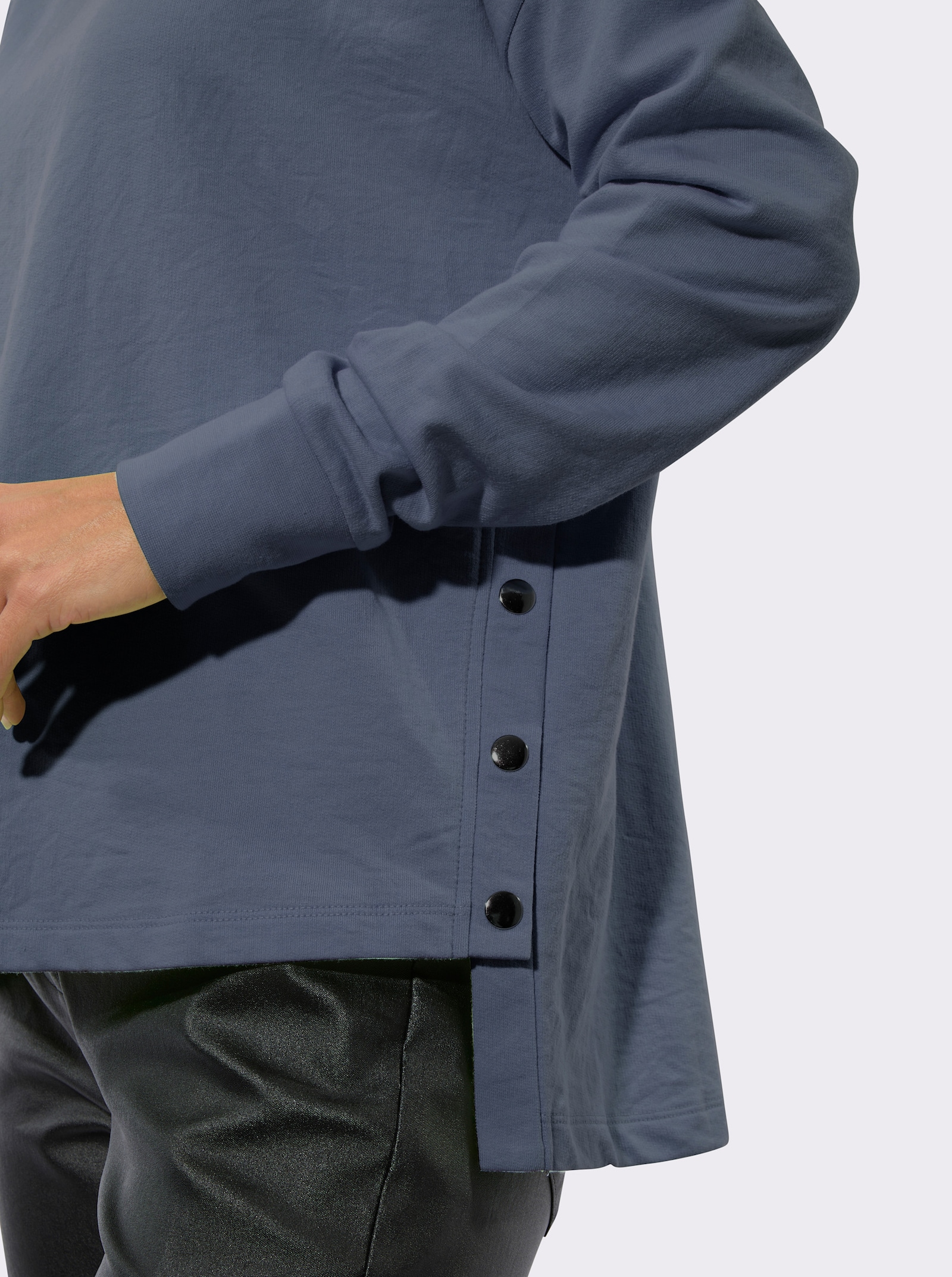 Sweatshirt mit seitlicher Druckknopfleiste - rauchblau