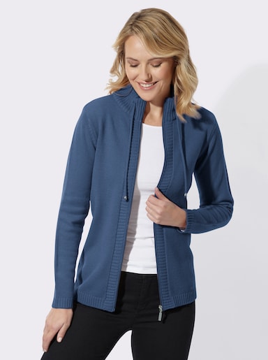 Strickjacke mit Reißverschluss - jeansblau