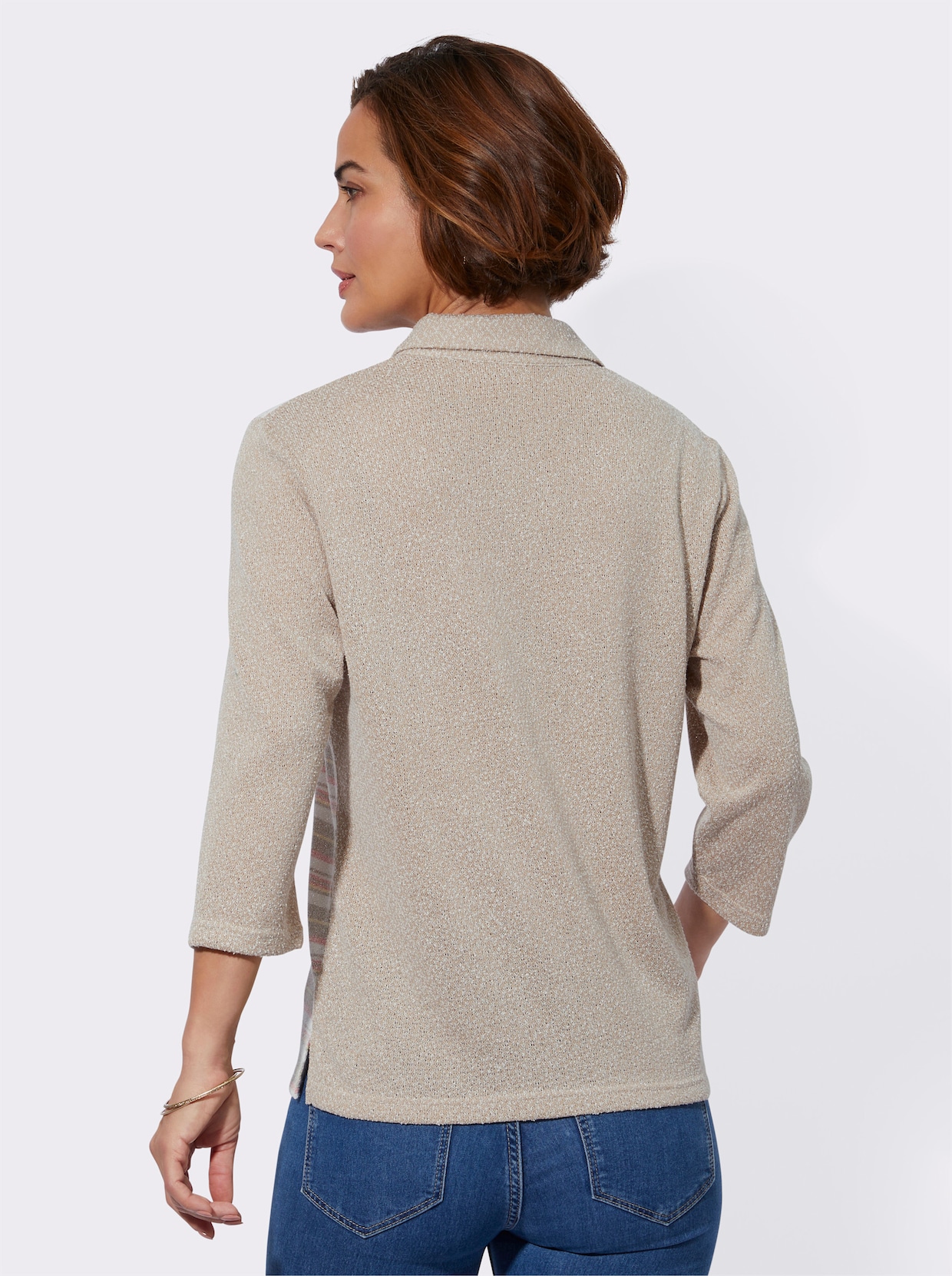 Poloshirt - sesam/flamingo gestreept