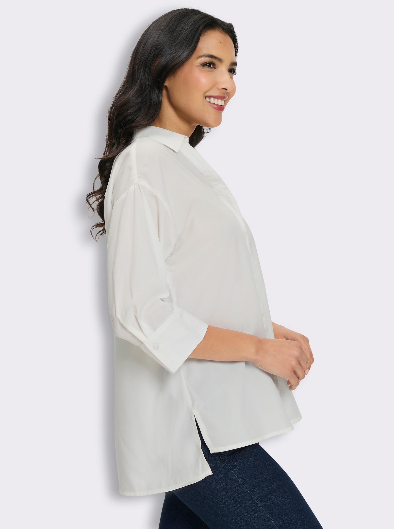 Longbluse mit Falte im Rückteil - weiß