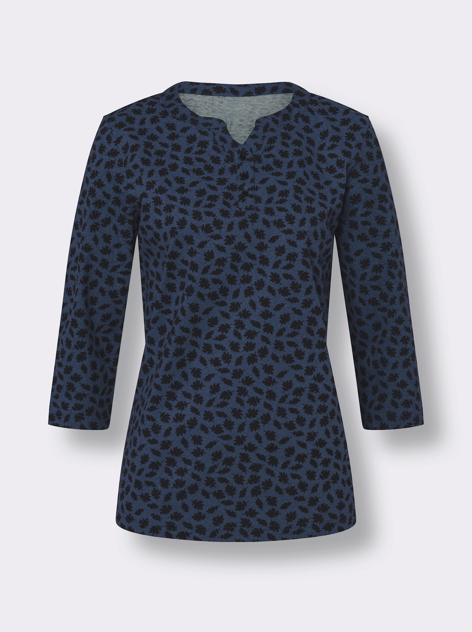 Tričko s 3/4 rukávmi s kvetinovým vzorom - Tmavomodro-čierna potlač