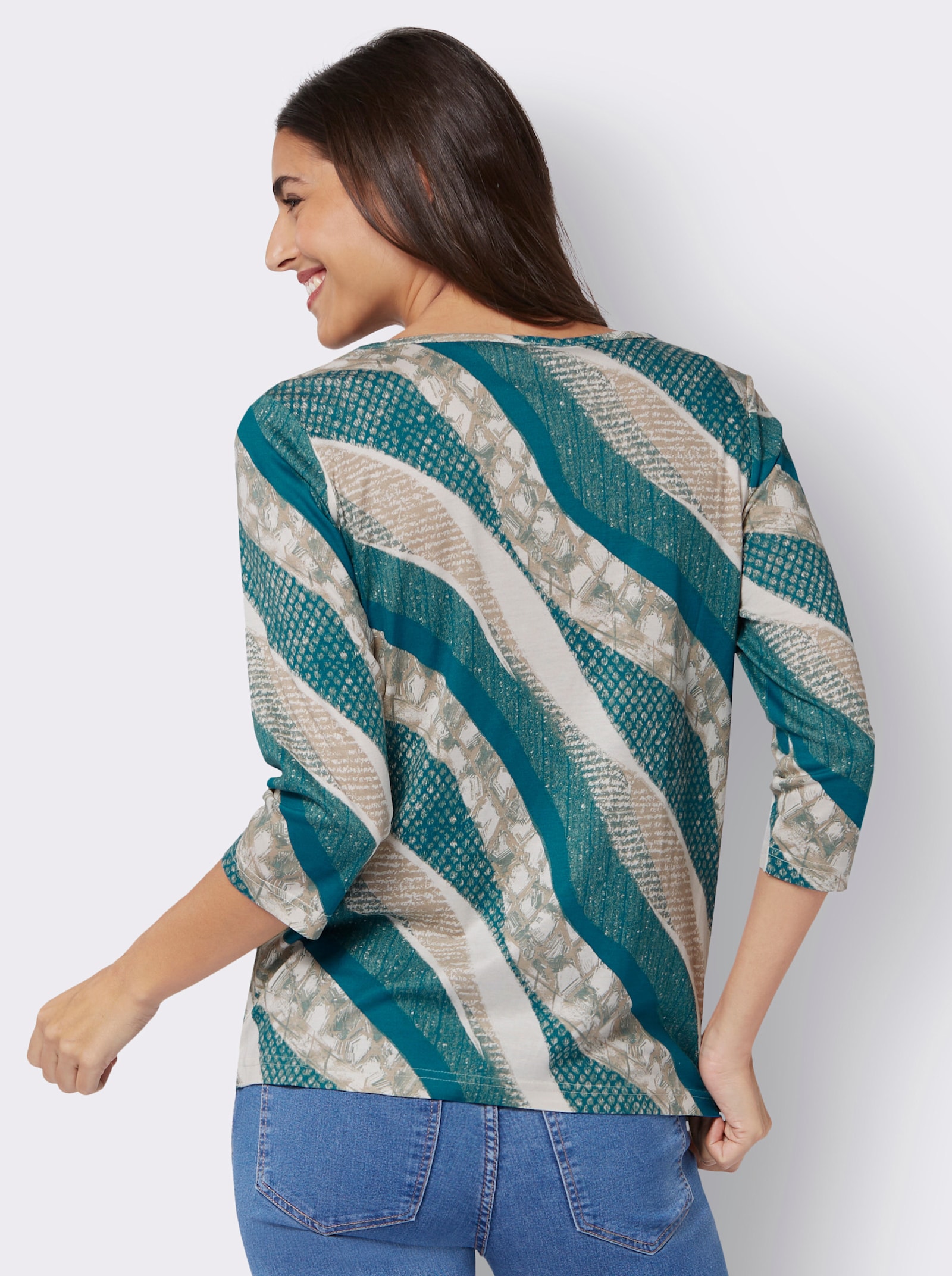 3/4-Arm-Shirt aus reiner Viskose - jade-champagner-bedruckt