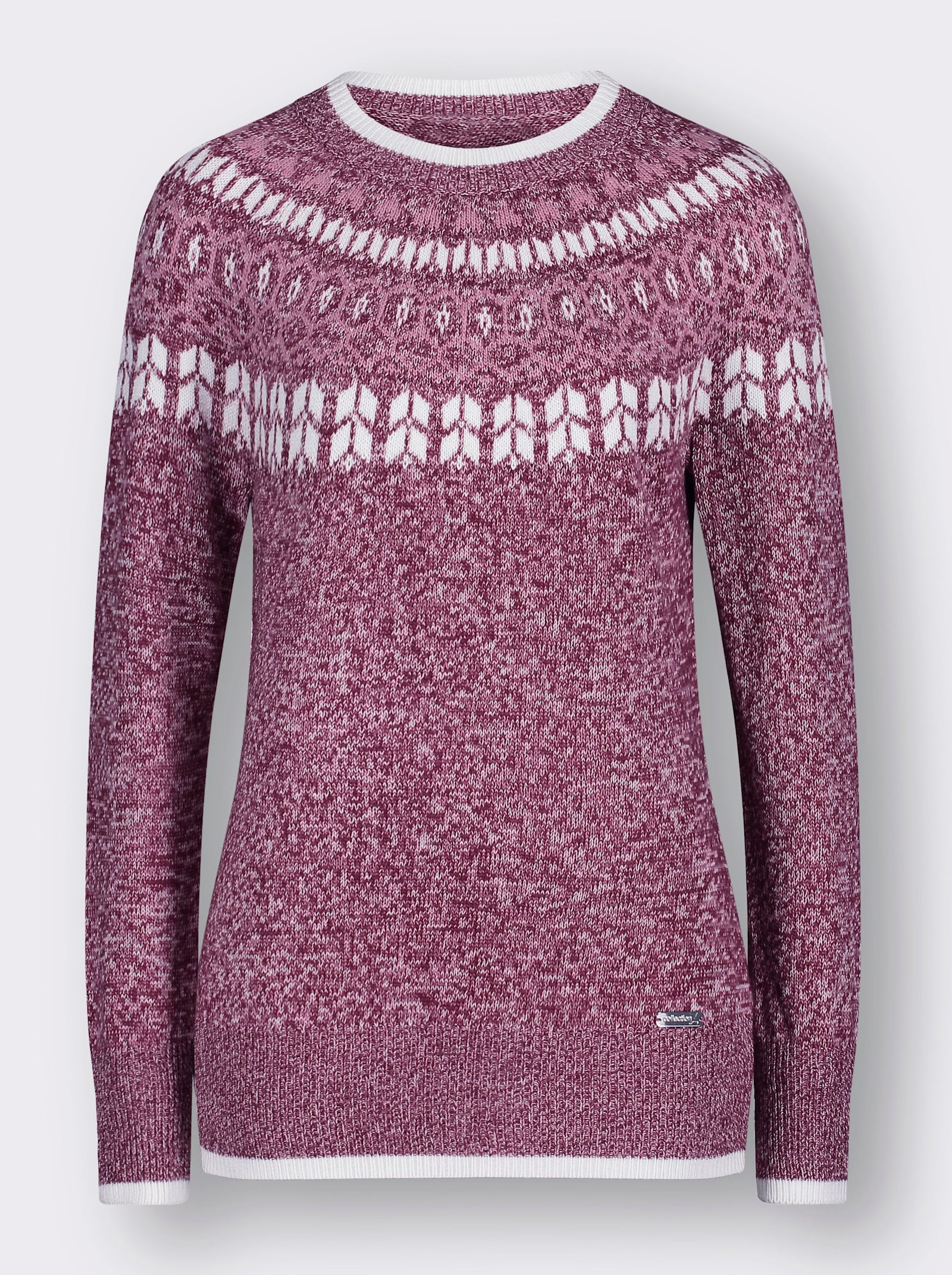 Norwegerpullover mit breiten Rippbündchen - bordeaux-altrosa-meliert