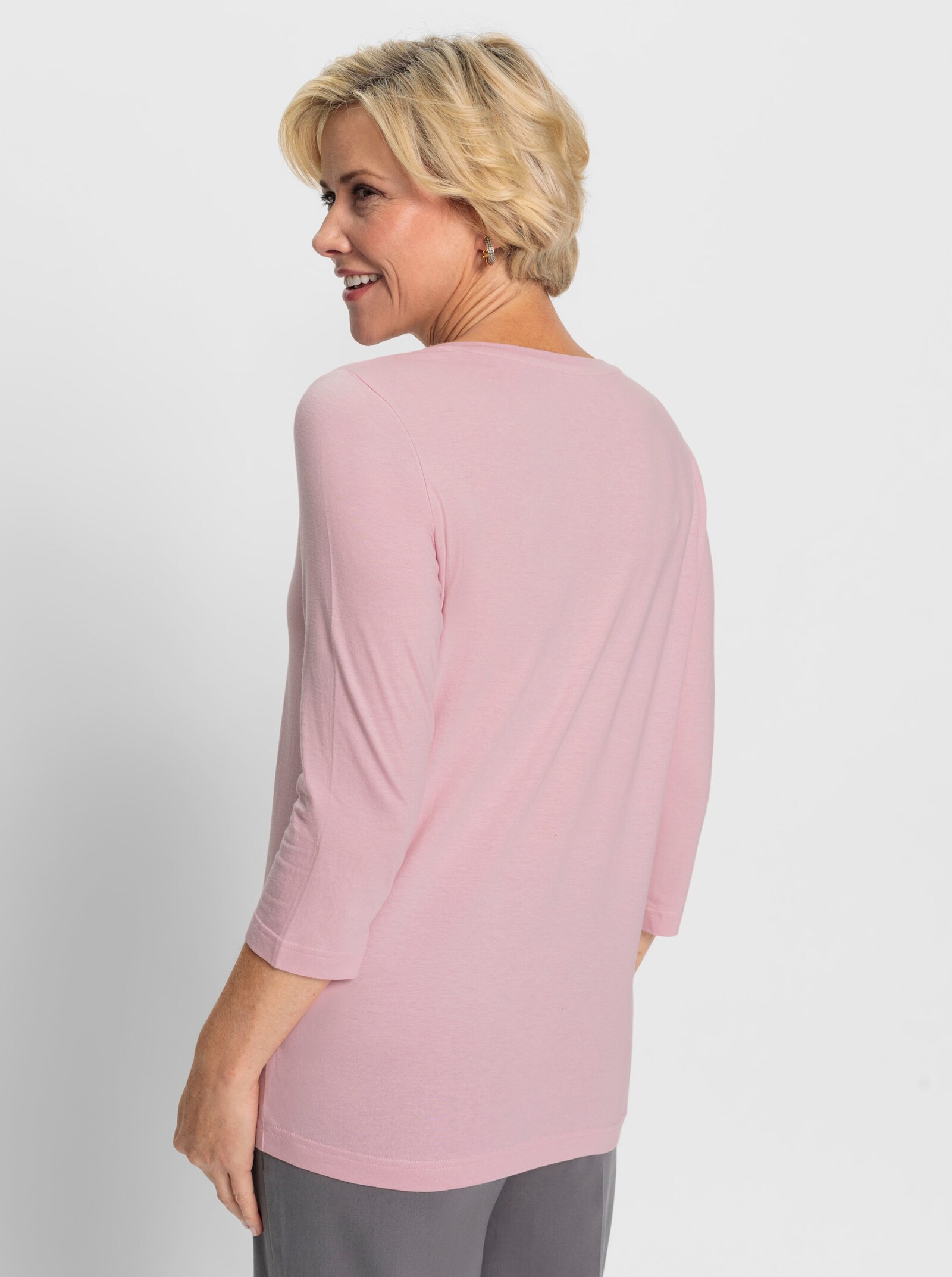 3/4-Arm-Shirt mit Stickerei und Glitzersteinchen - rosé