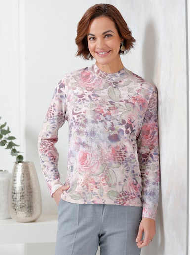 Pullover - ecru-hortensie-bedruckt