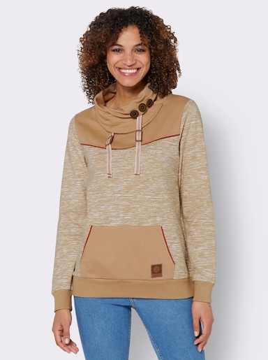 Sweatshirt - camel-weiß-meliert