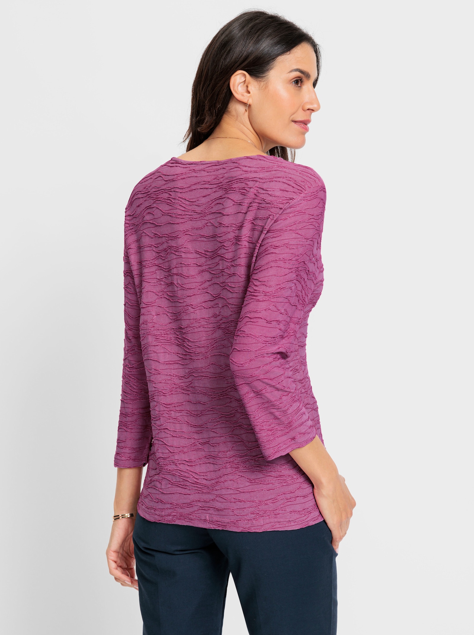 3/4-Arm-Shirt mit Wellen-Dessin - magenta-meliert