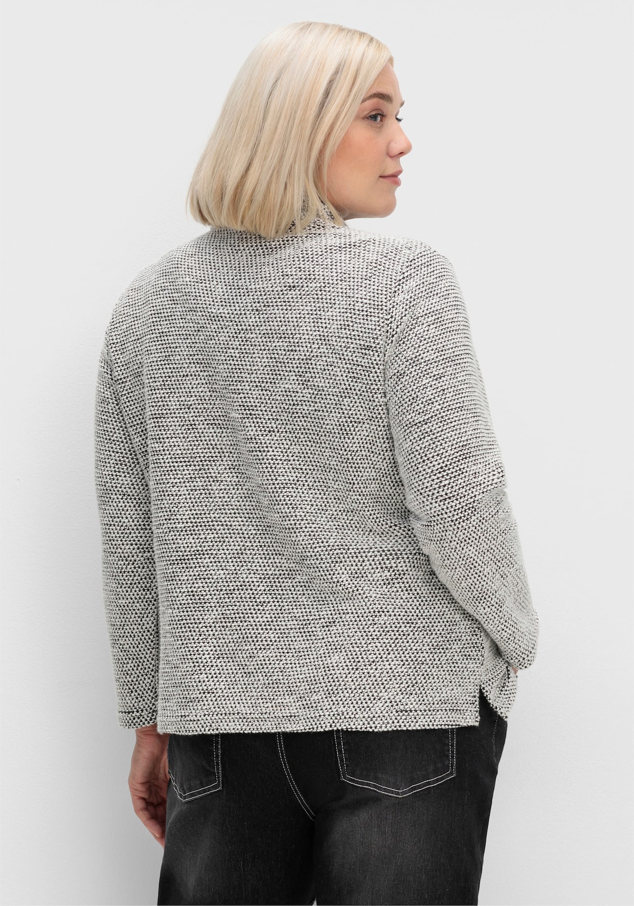 Langarmshirt in Bouclé-Qualität - ecru-schwarz-gemustert