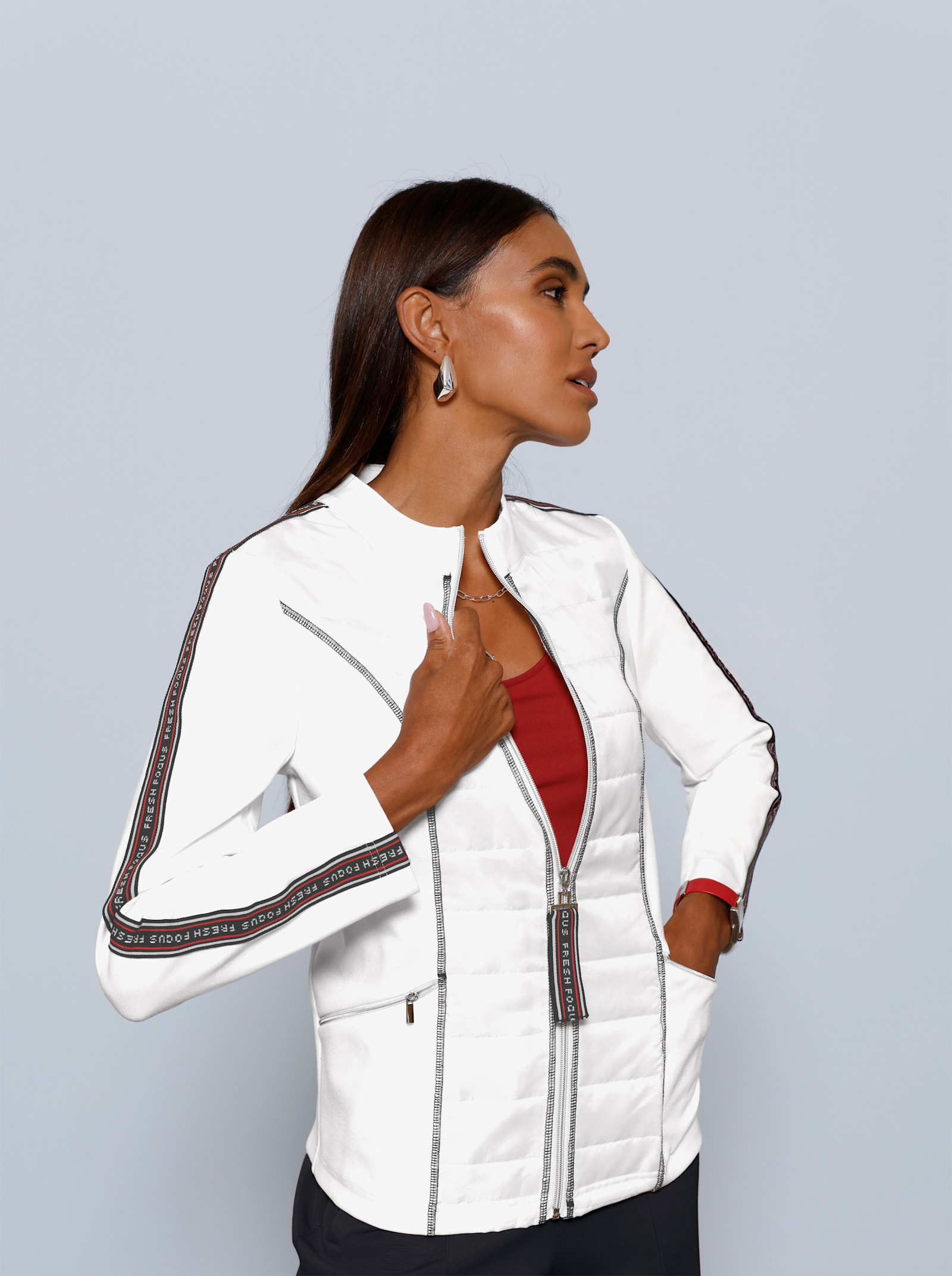Shirtjacke mit Ripsband hinten - ecru-schwarz
