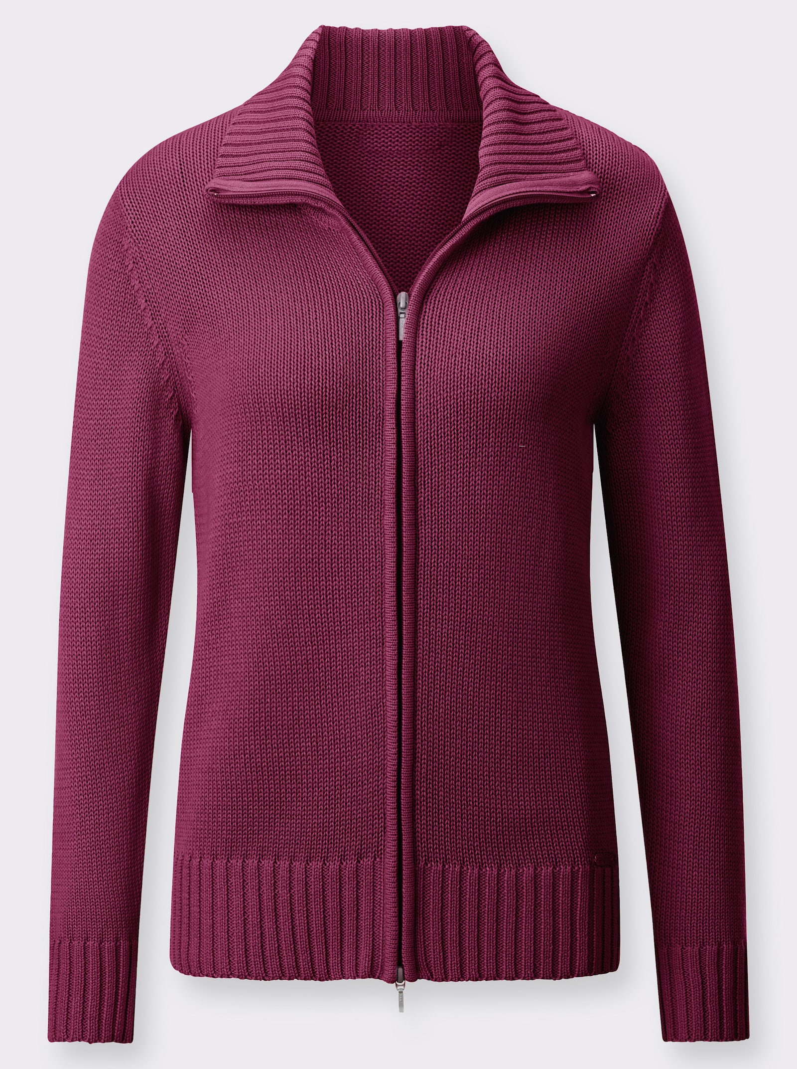 Strickjacke mit 2-Wege-Reissverschluss - fuchsia