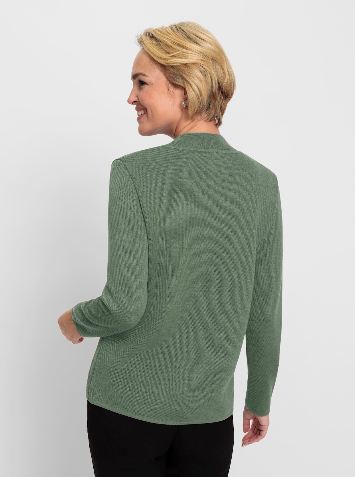 Pullover met ronde hals - eucalyptus gemêleerd