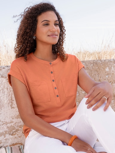 Kurzarmshirt mit Ärmelaufschlägen - papaya