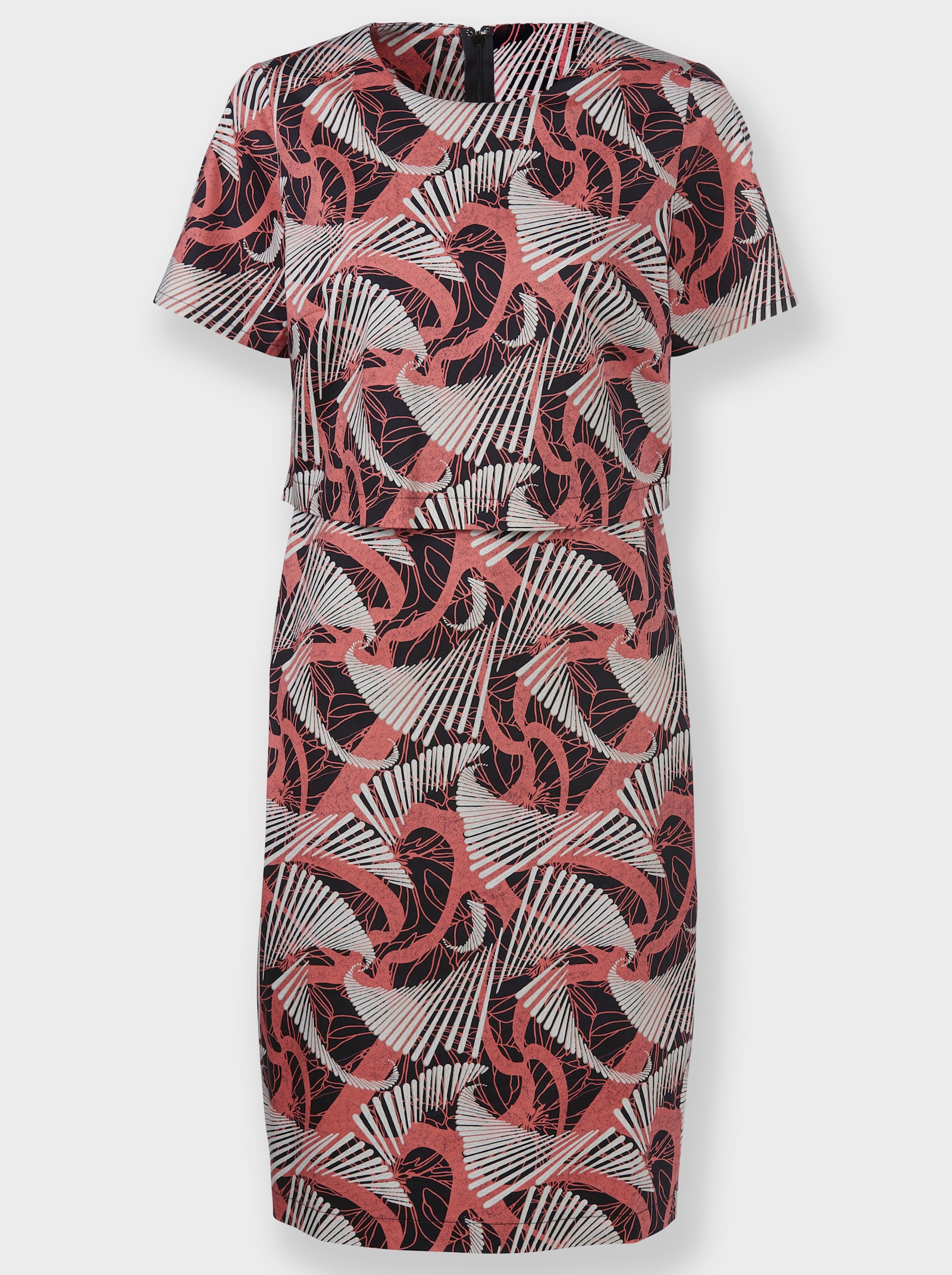 Druckkleid in 2-Teiler-Optik - schwarz-grapefruit-bedruckt