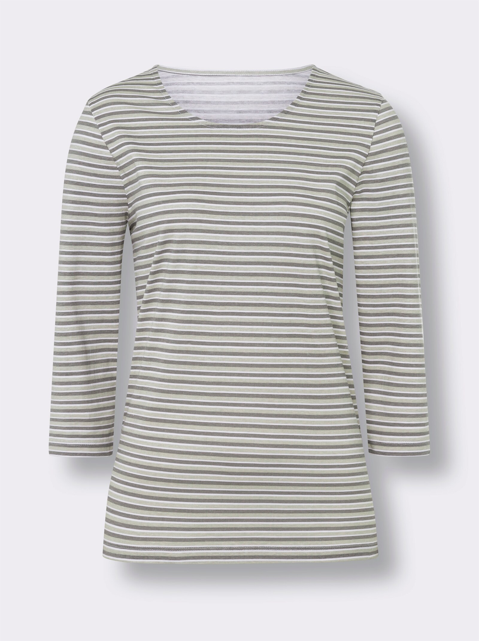 3/4-Arm-Shirt im Ringel-Dessin - grau-weiß-geringelt