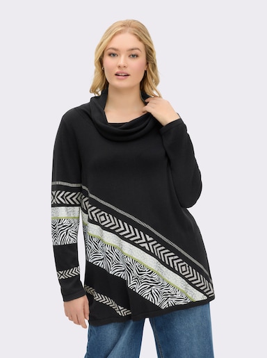 Rollkragenpullover aus Viskose-Baumwoll-Mischung - schwarz-weiß-gemustert