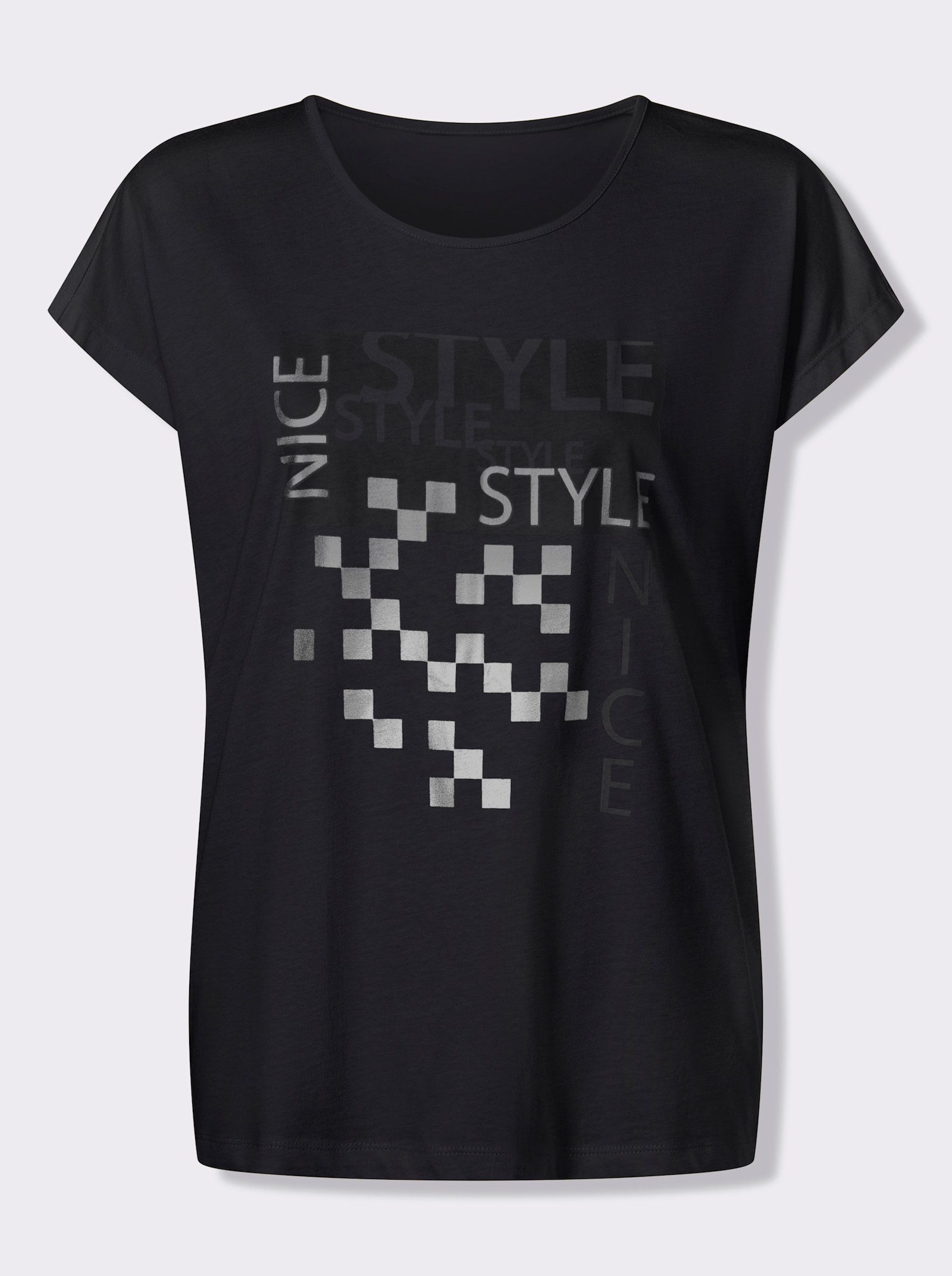 Kurzarmshirt mit silberfarbenen Effekten - schwarz