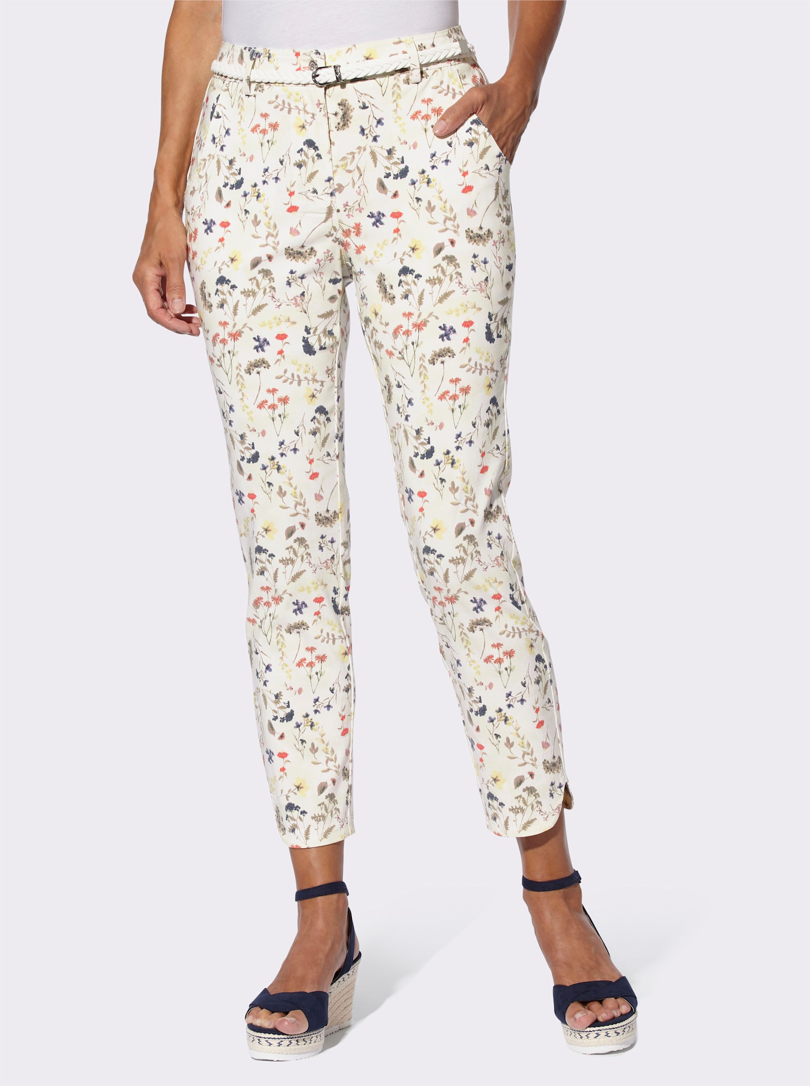 Druckhose inklusive Flecht-Gürtel - schilf-ecru-bedruckt