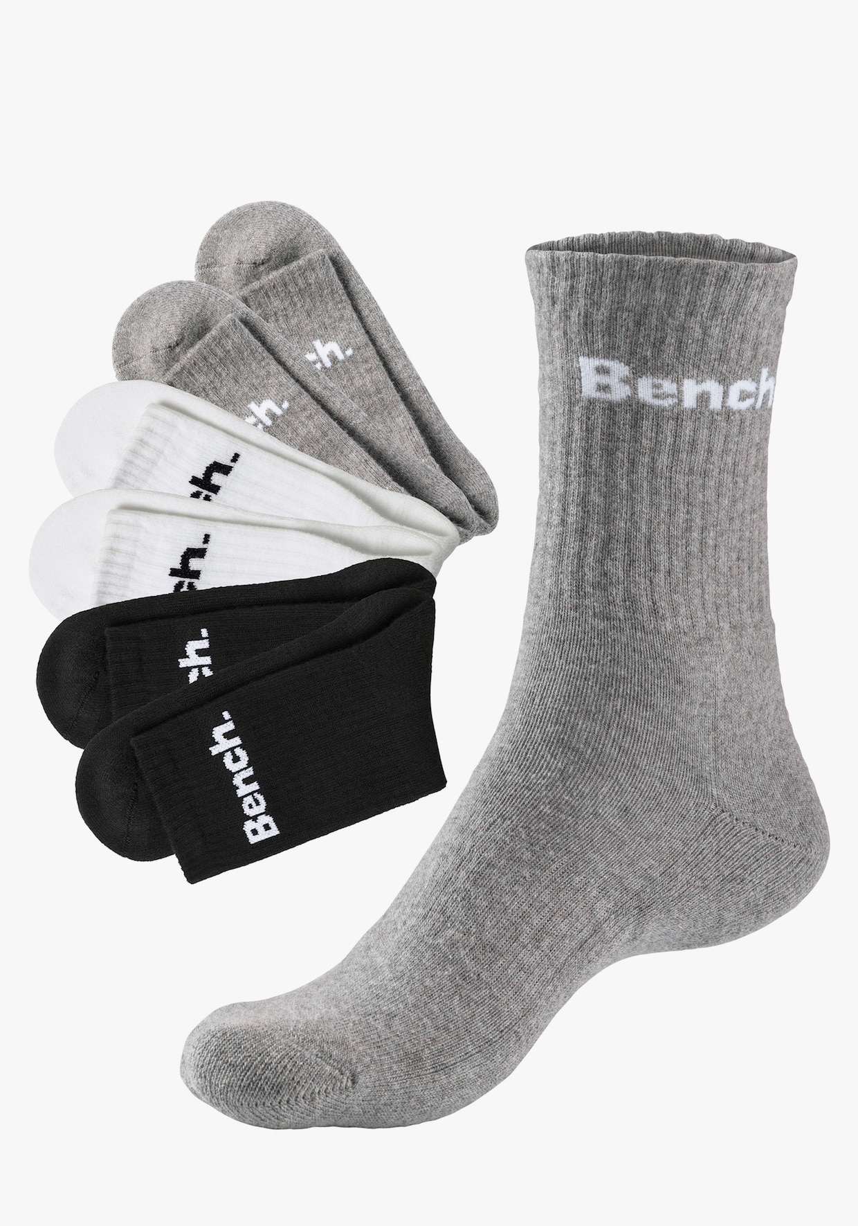 Bench. Chaussettes de tennis - 2x noir + 2x blanc + 2x gris chiné