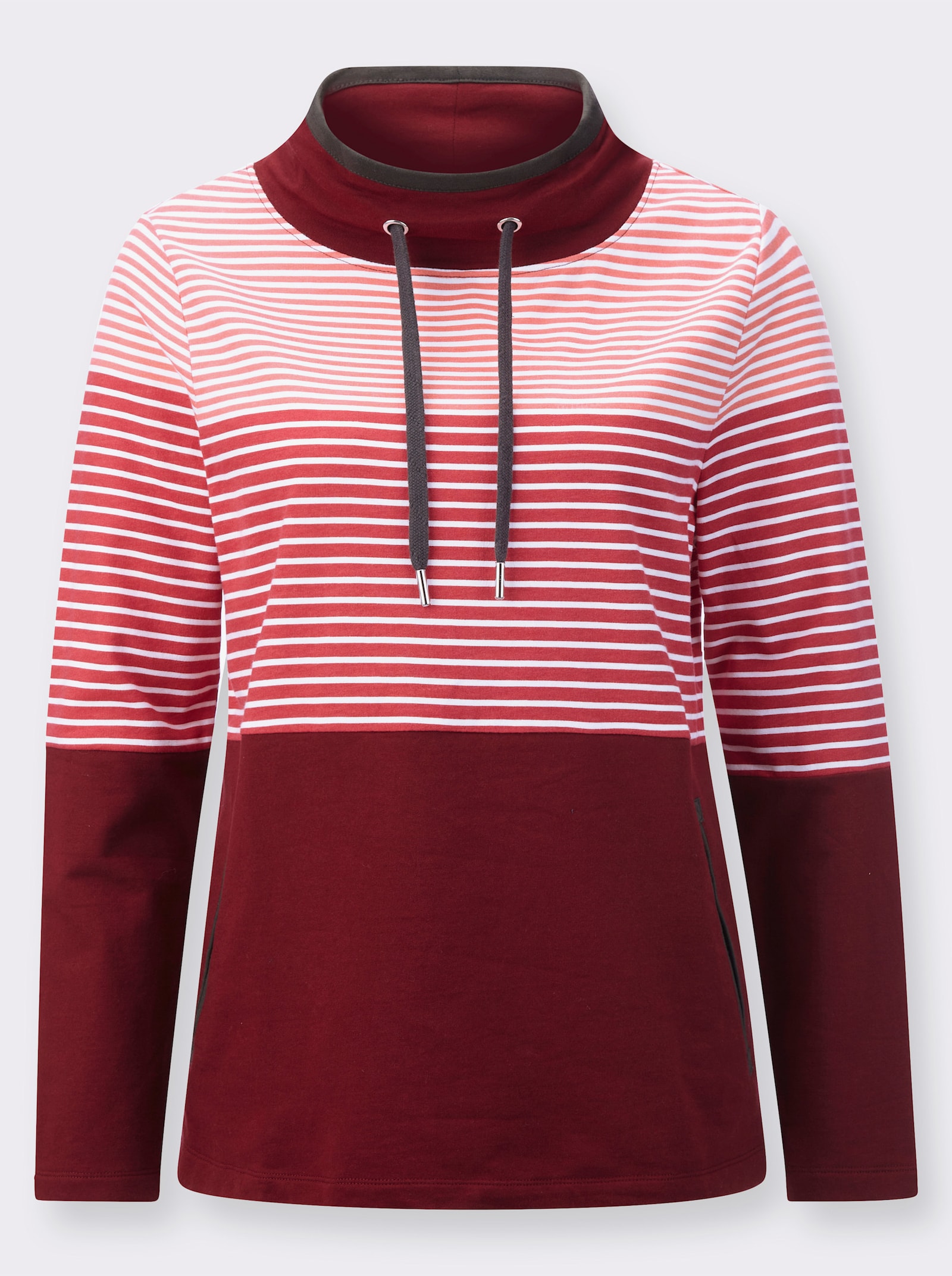 Sweatshirt mit Taschen - erdbeere-ecru-geringelt