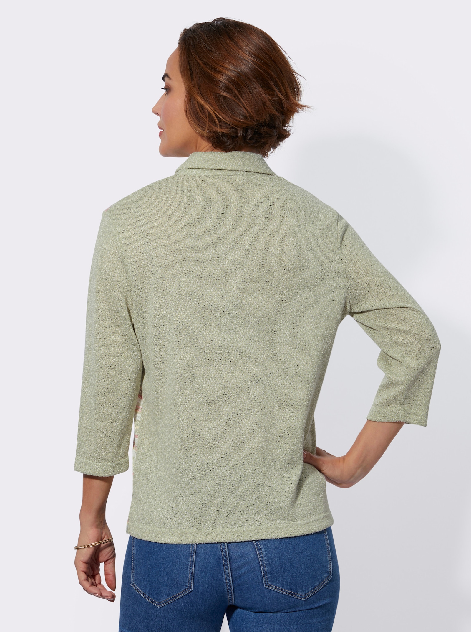 Shirt in bouclékwaliteit - lindegroen/flamingo gestreept