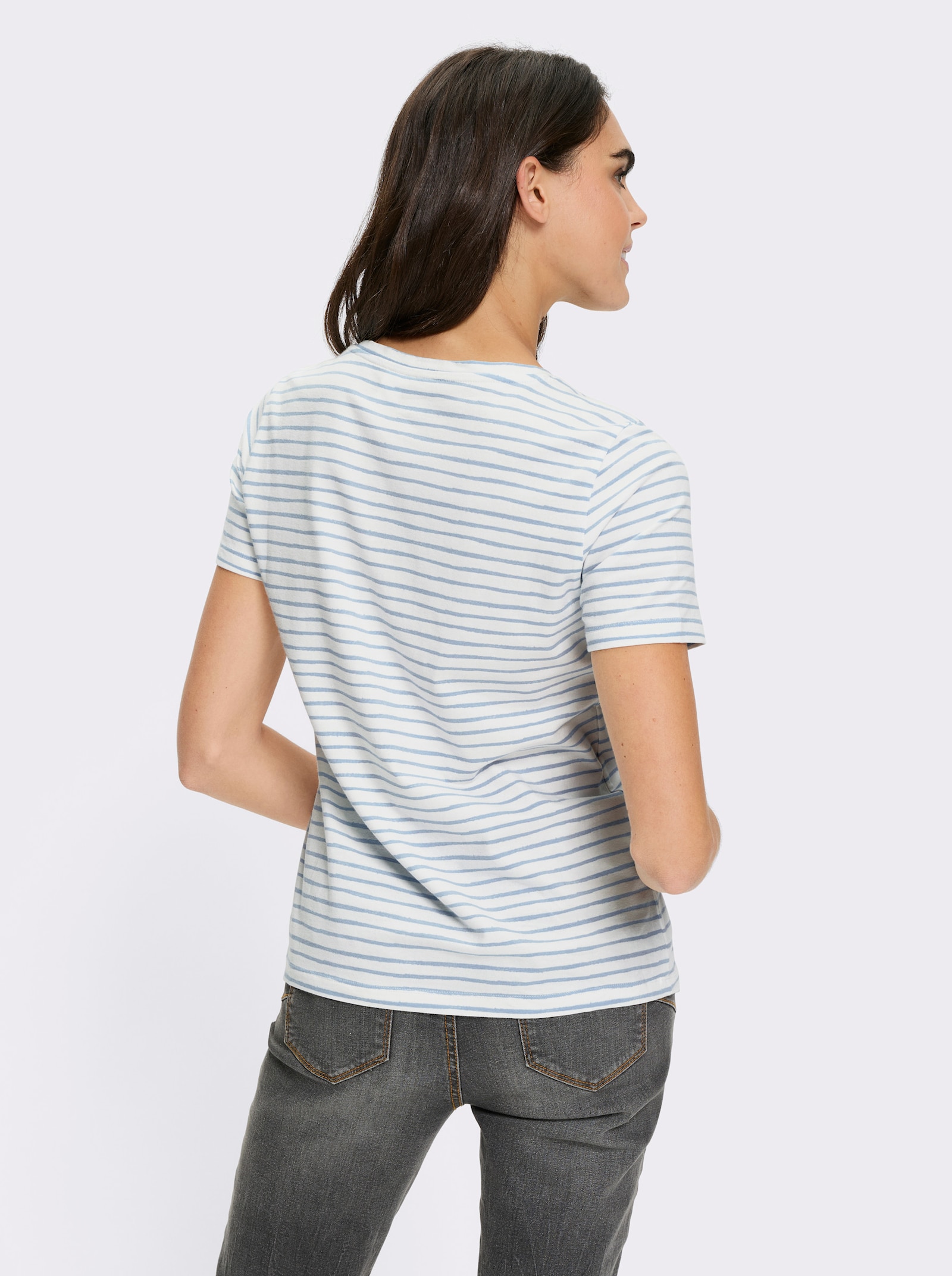 heine Rundhalsshirt mit Streifen-Dessin - ecru-eisblau-geringelt