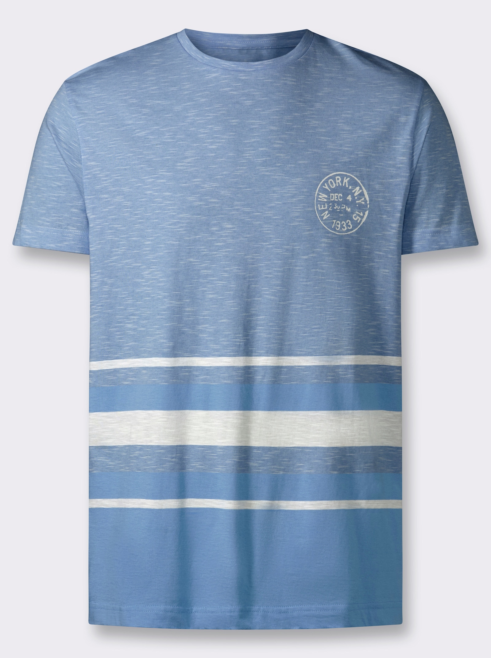 Kurzarmshirt mit garngefärbtem Muster - himmelblau