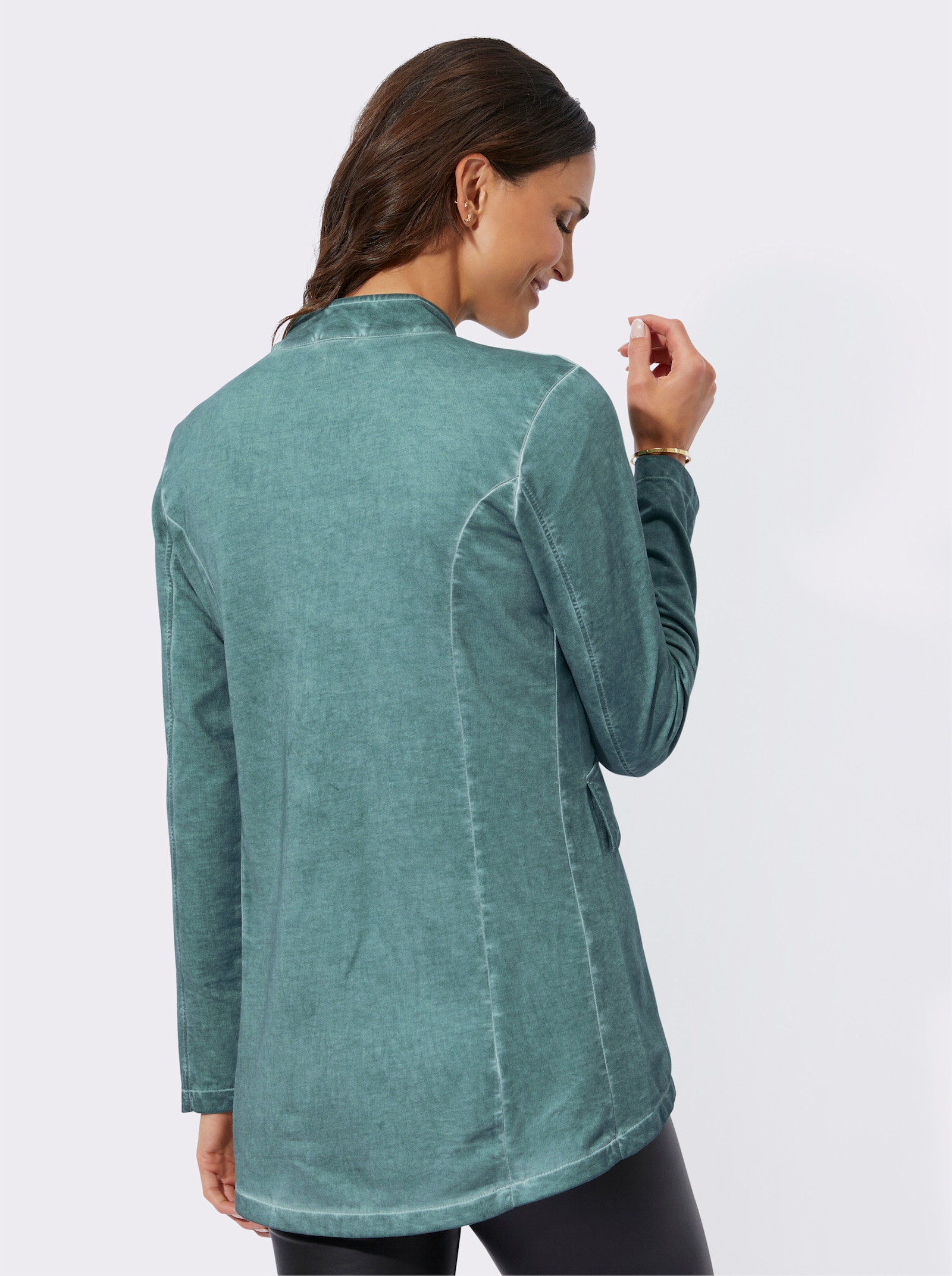 Sweatjacke in Oil-dyed-Optik - jade