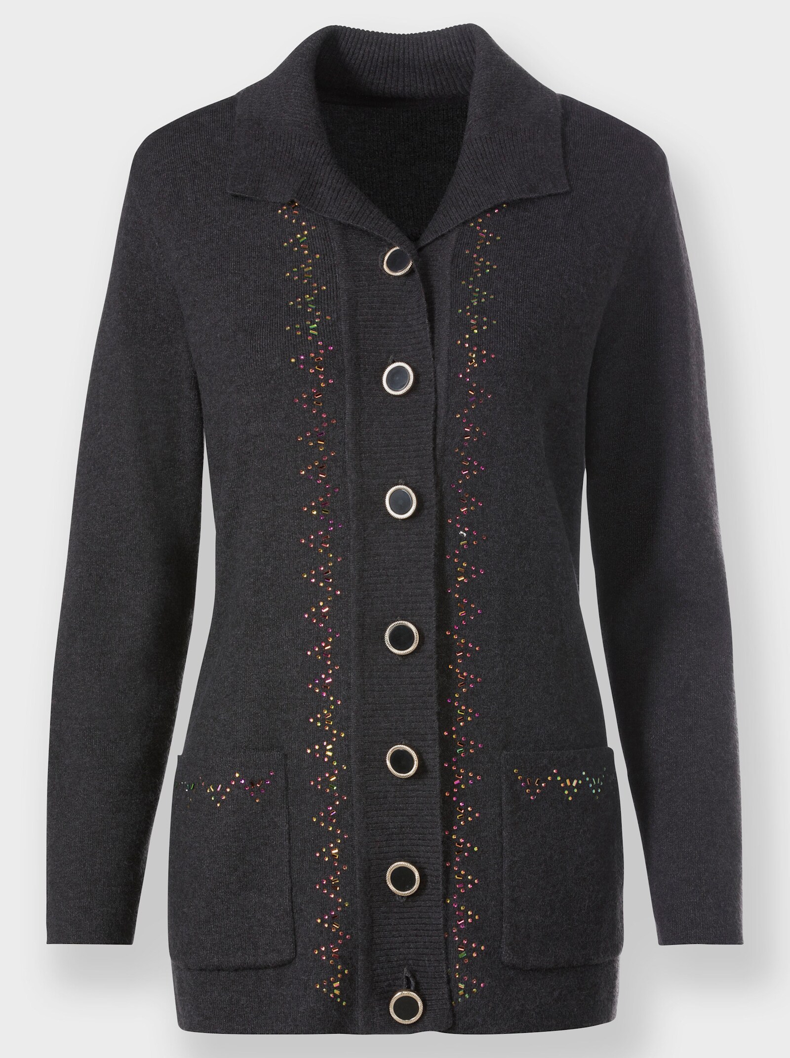 Strickjacke mit Glitzersteinchen - graphit-meliert