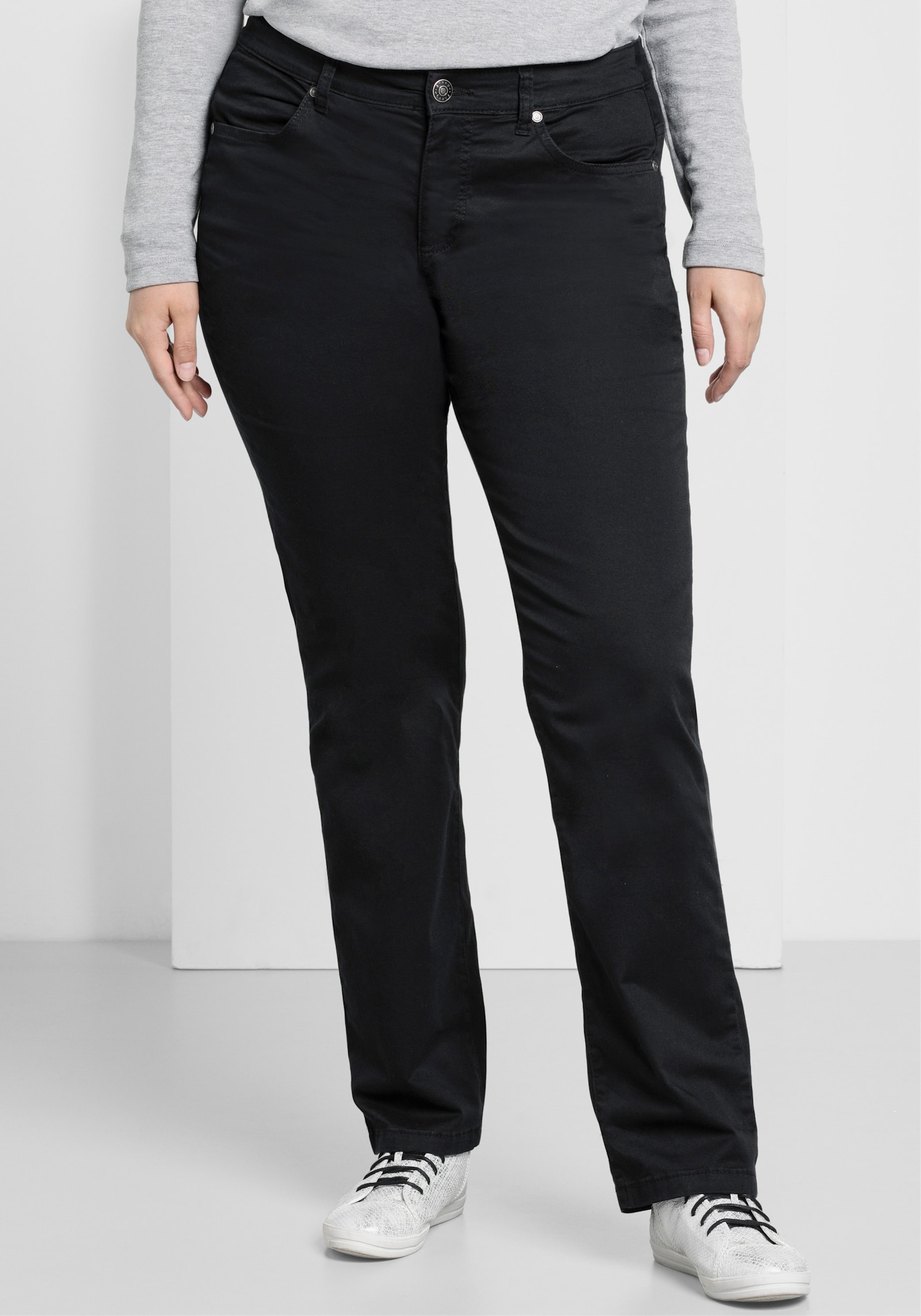 sheego Broek in recht model, van twill - zwart