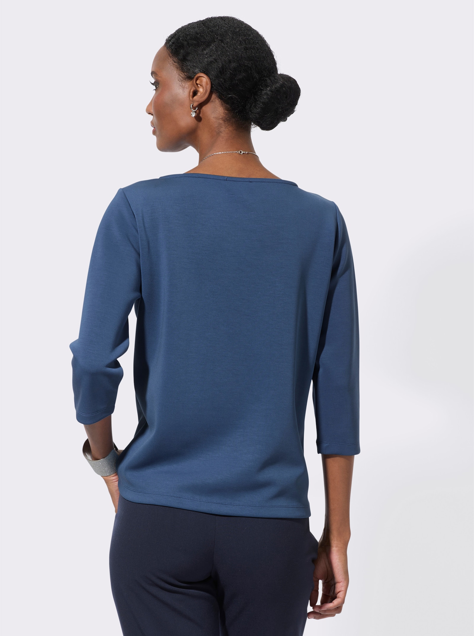 3/4-Arm-Shirt mit Blumen-Applikation - jeansblau